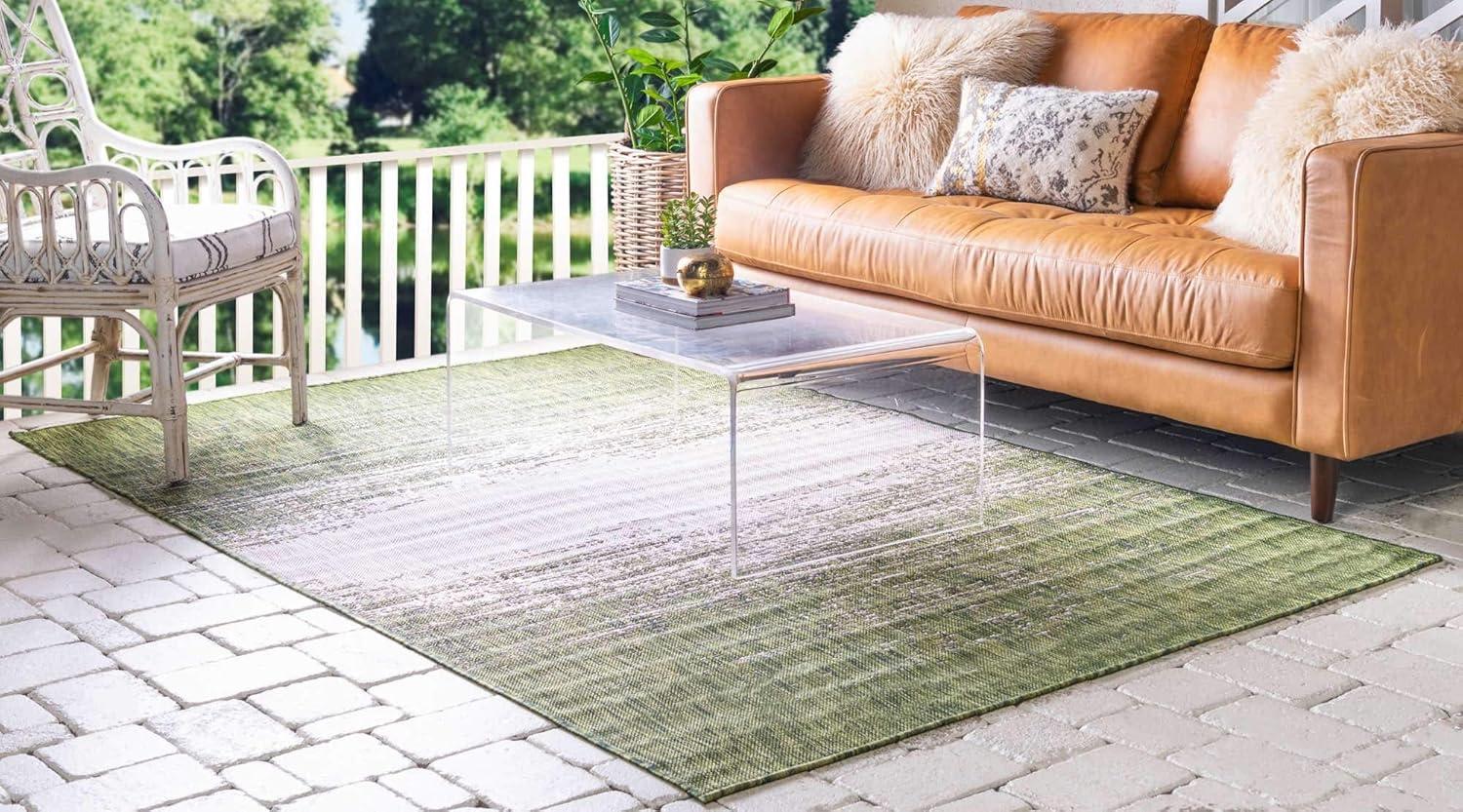 Unique Loom Outdoor Modern Collection Area Rug - Ombre (9' x 12' 2" Rectangle Green/Ivory)