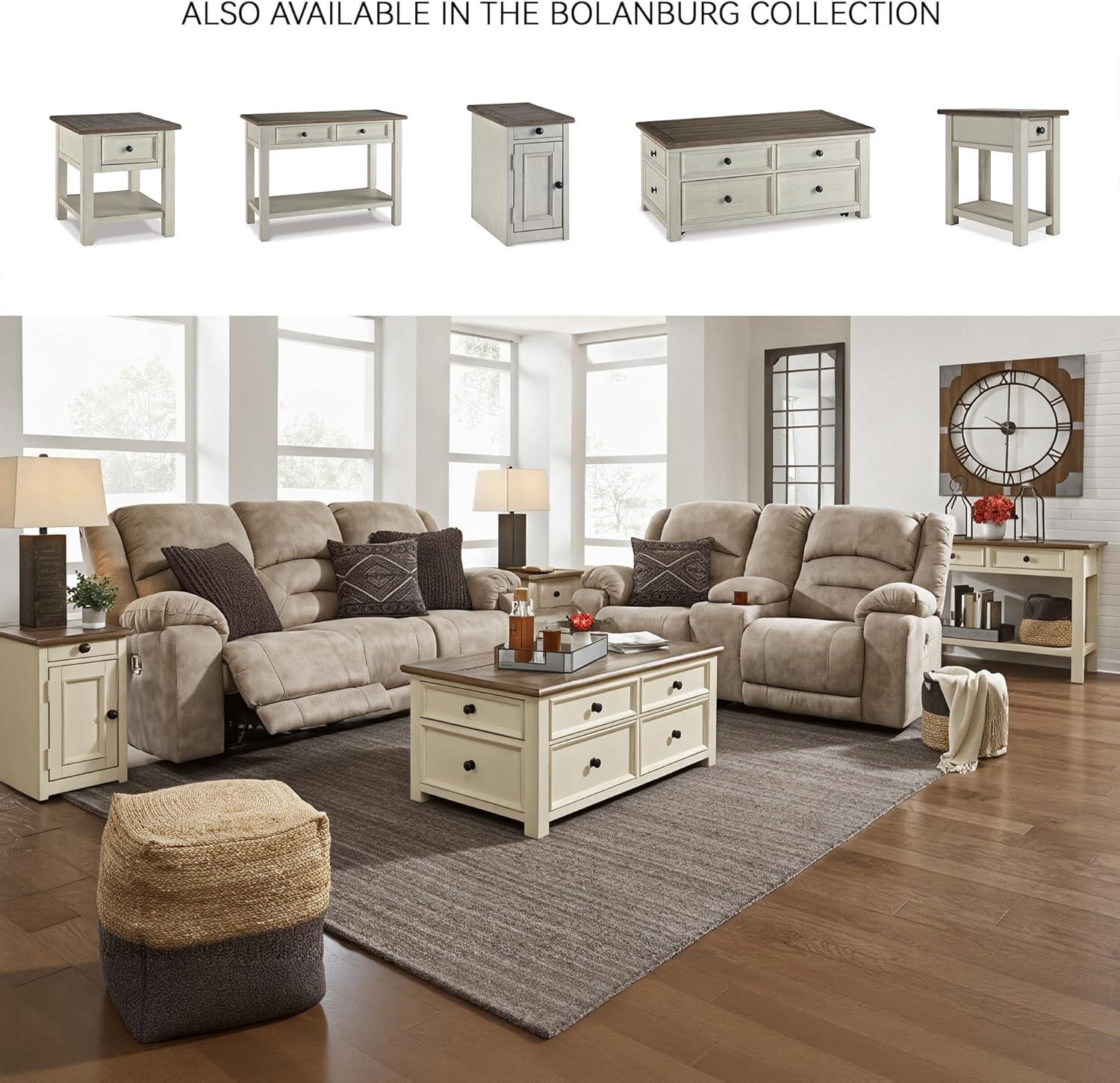 Signature Design by Ashley Bolanburg Chair Side End Table Brown/White: Vintage Style, USB Ports, Storage Cabinet