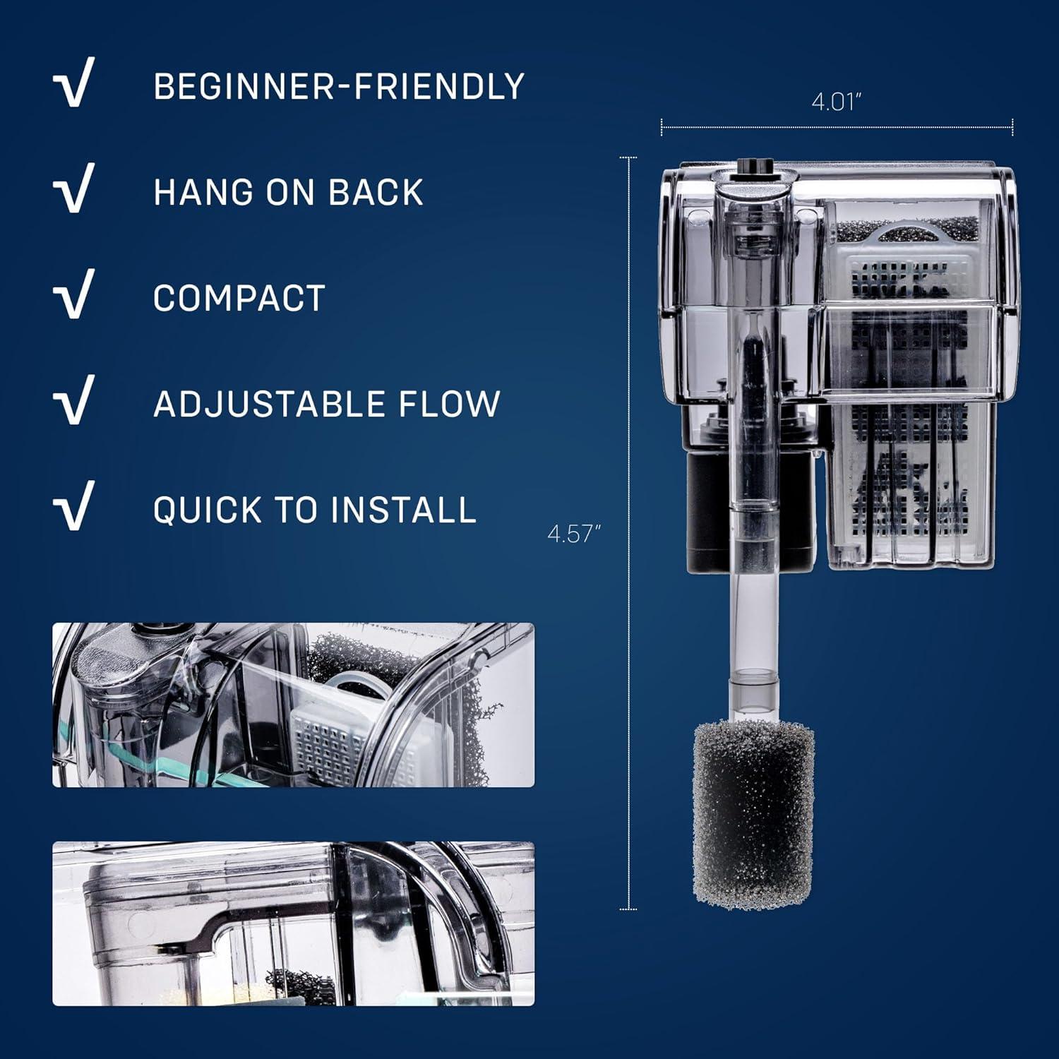 Mighty Small Clear Acrylic Hang On Back Aquarium Filter