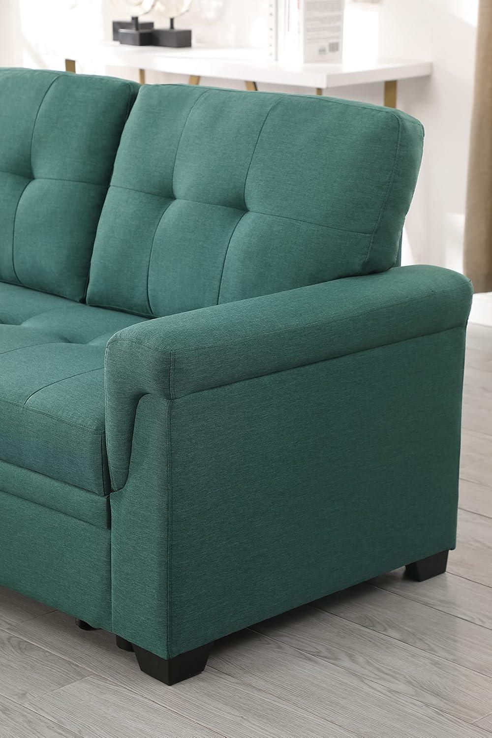 Lucca Green Linen Fabric Reversible Sleeper Sectional Sofa with Storage Chaise