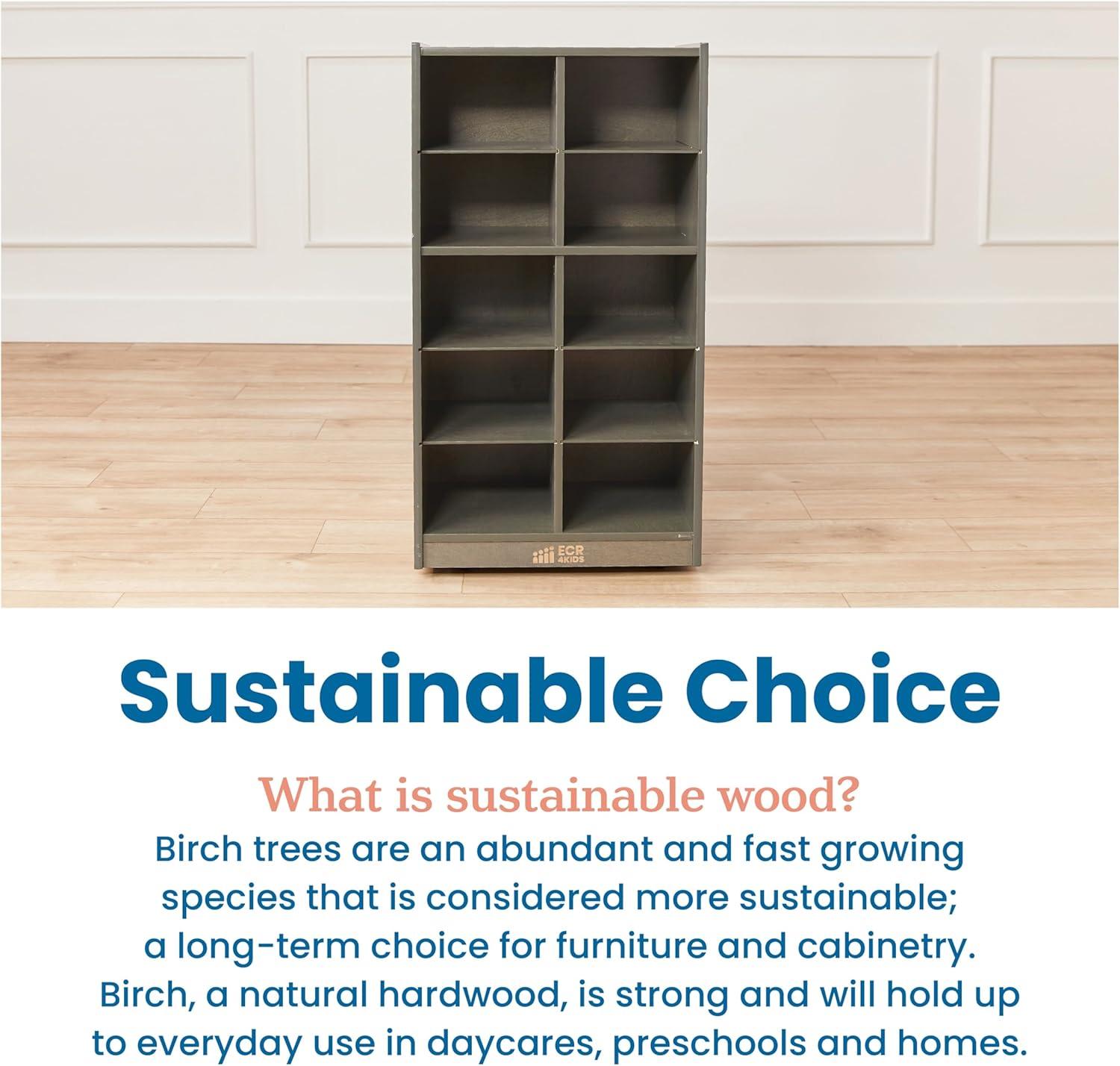 ECR4Kids 10 Cubby Mobile Tray Storage Cabinet, 5x2, Classroom Furniture