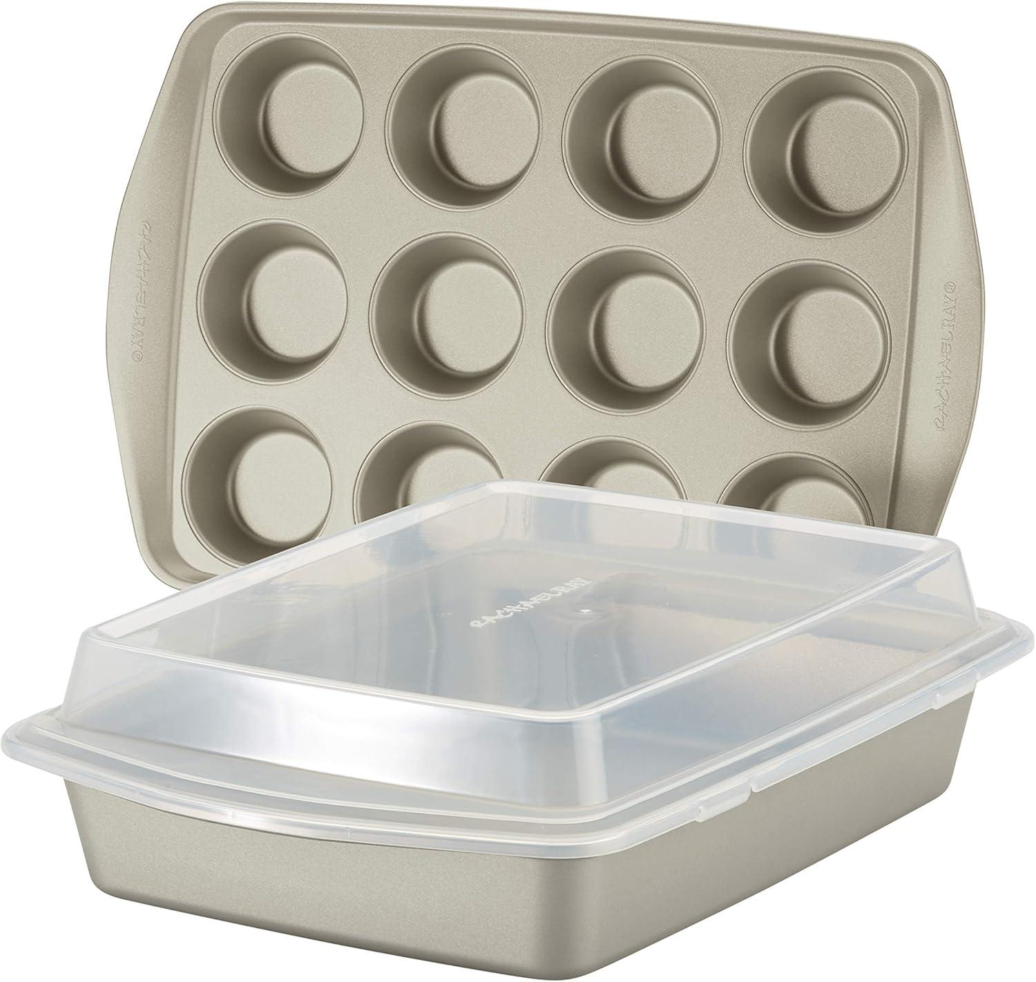 Silver Nonstick 3-Piece Bakeware Set with Lid