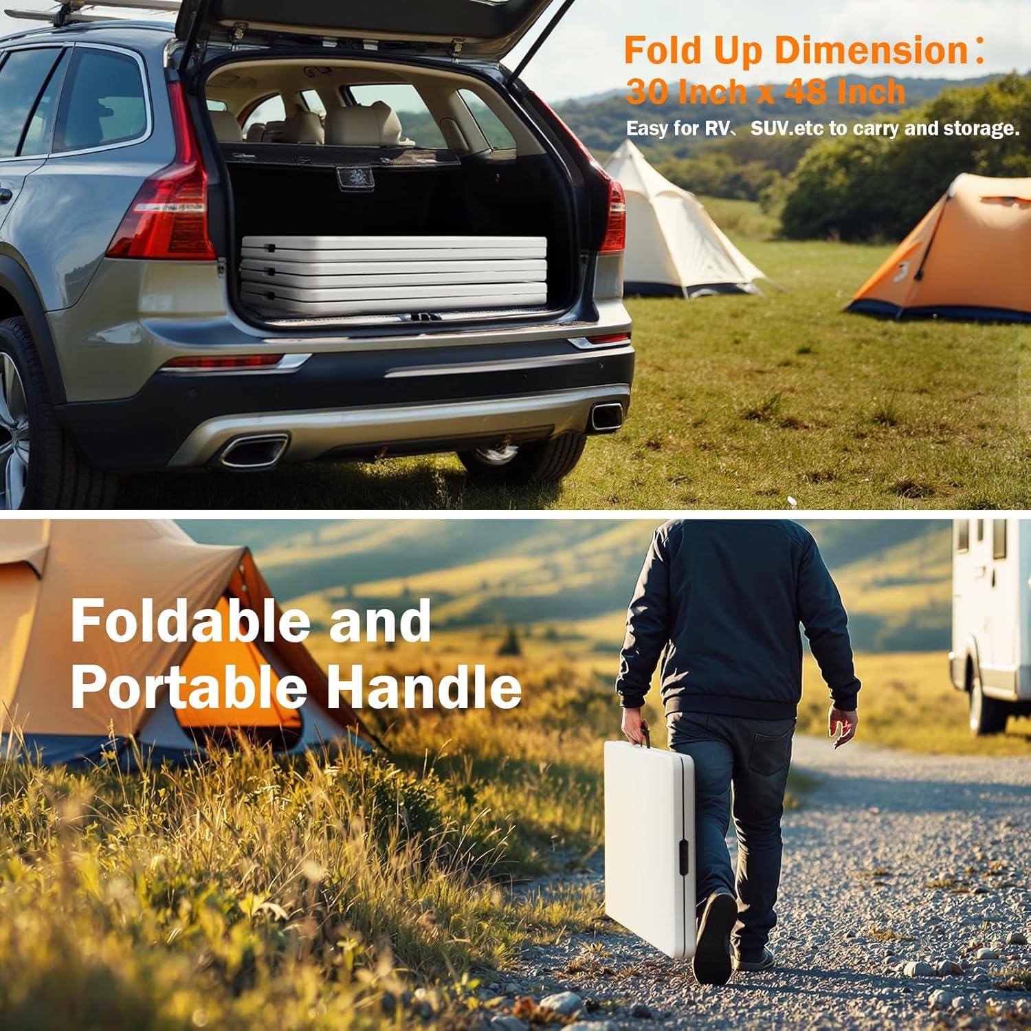 8FT（30" x 96"） Folding Table, Indoor Outdoor Heavy Duty Picnic Table with Carrying Handle,Plastic Fold up Table for Picnic, Party, Camping，Office - White