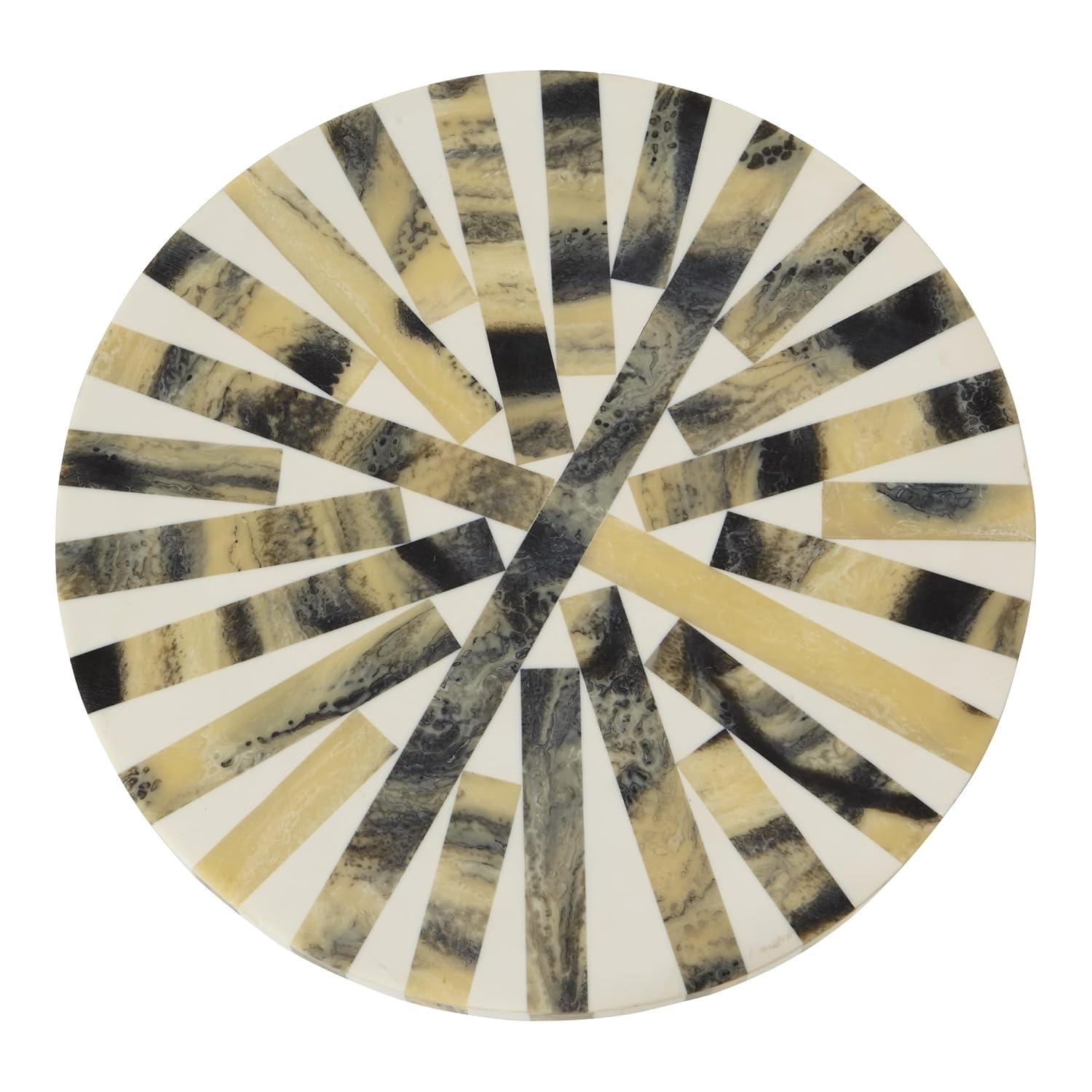 OSP Home Furnishings Round Side Table, Set of 2, Mosaic Black and White Top with Black Metal Base