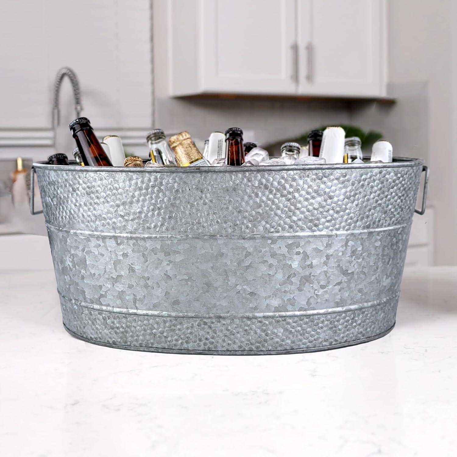 BREKX Aspen Model Large Metal Beverage Tub Bucket Drink Cooler in Galvanized Gray 21"L x 14"W x 9"H