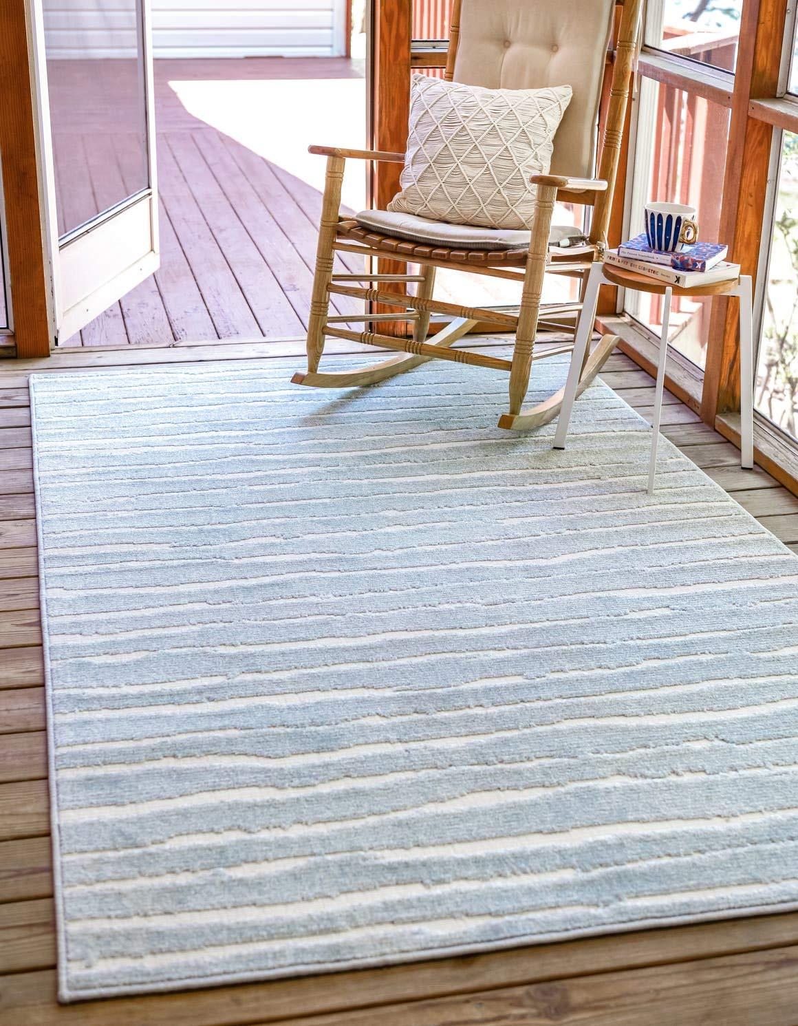 Sabrina Soto Indoor / Outdoor Collection Area Rug - Ola (5'  x 8' Rectangle Light Blue/Ivory)