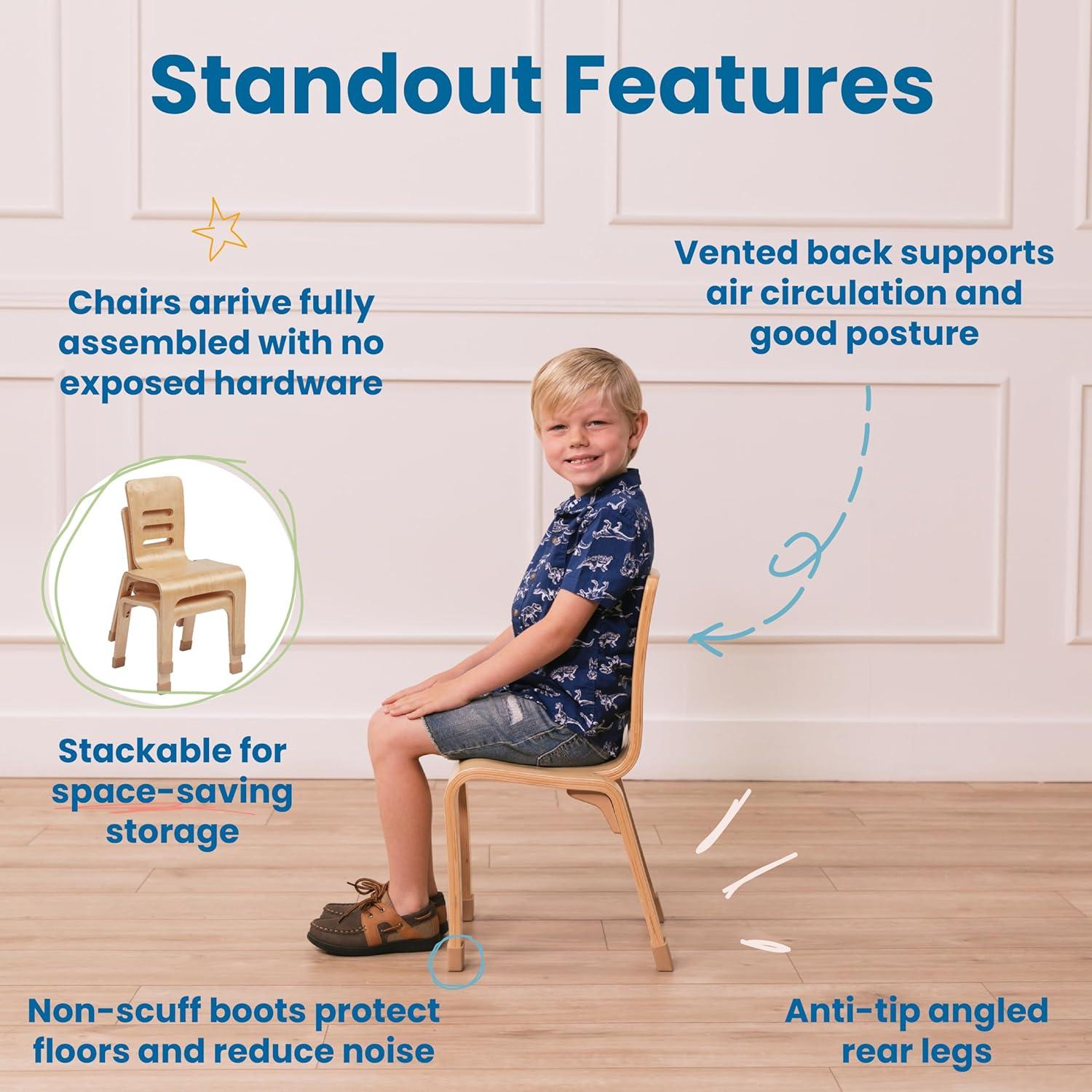 ECR4Kids Bentwood Chair, 12in Seat Height, Natural, 2-Pack