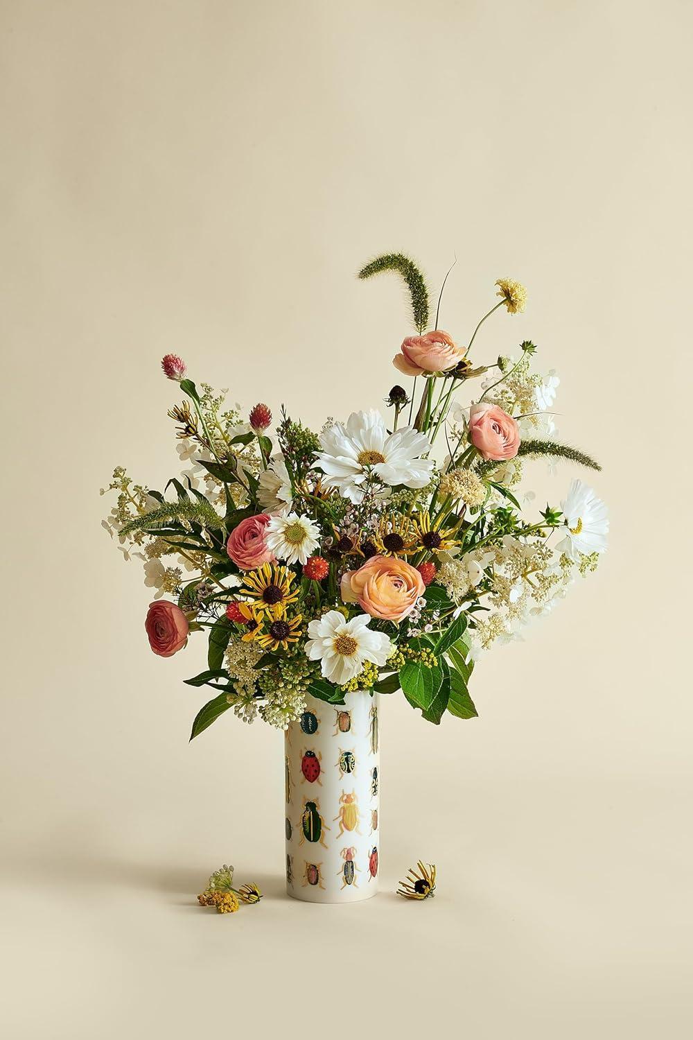 RIFLE PAPER CO. Estee Porcelain Vase for Room and Home Décor, Brighten Up a Living Room, Kitchen Table, or Farmhouse, Large Vase for Tabletop Centerpieces or Bookshelves