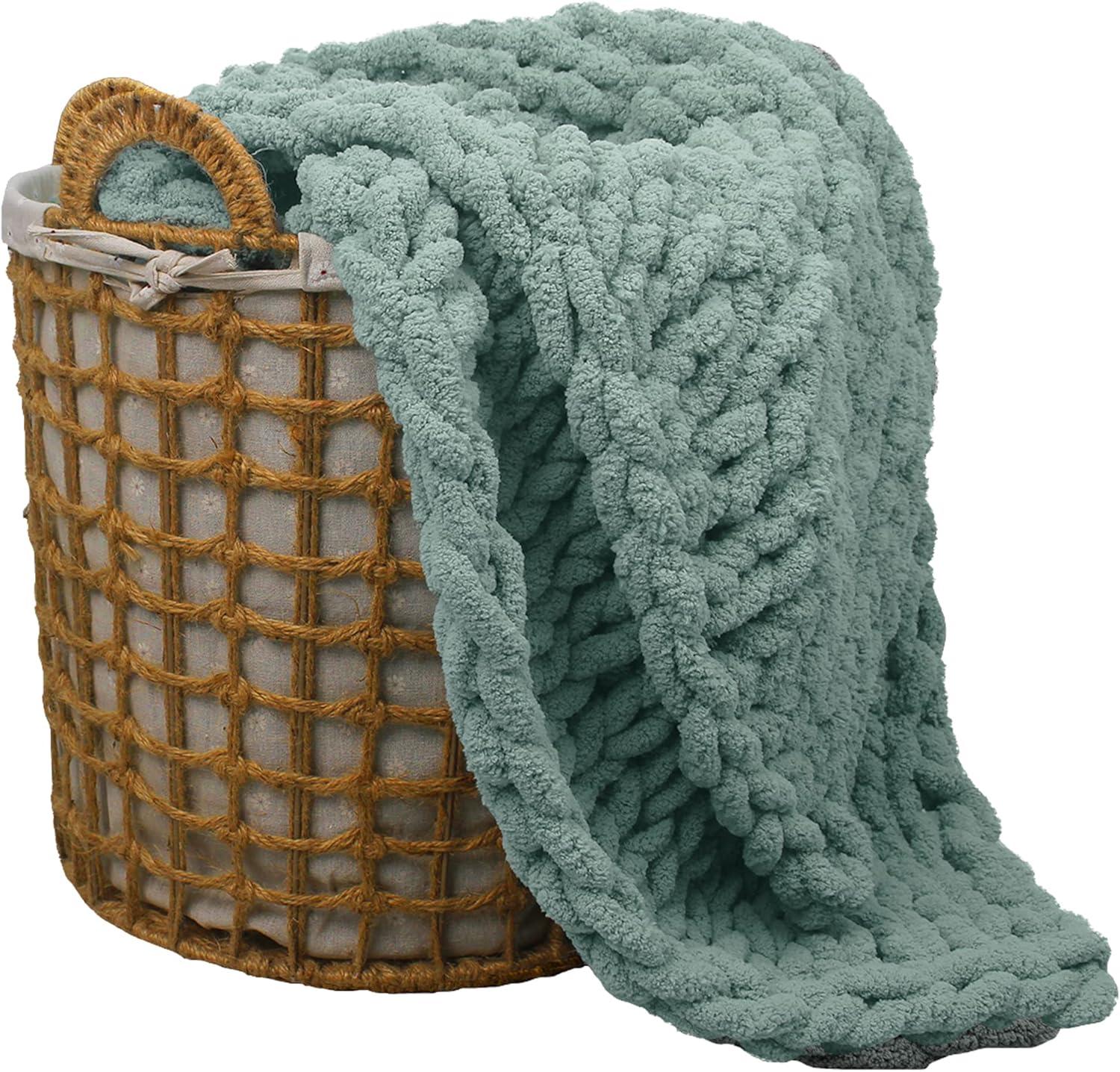 Sage Green Chunky Knit Chenille Throw Blanket 50" x 60"