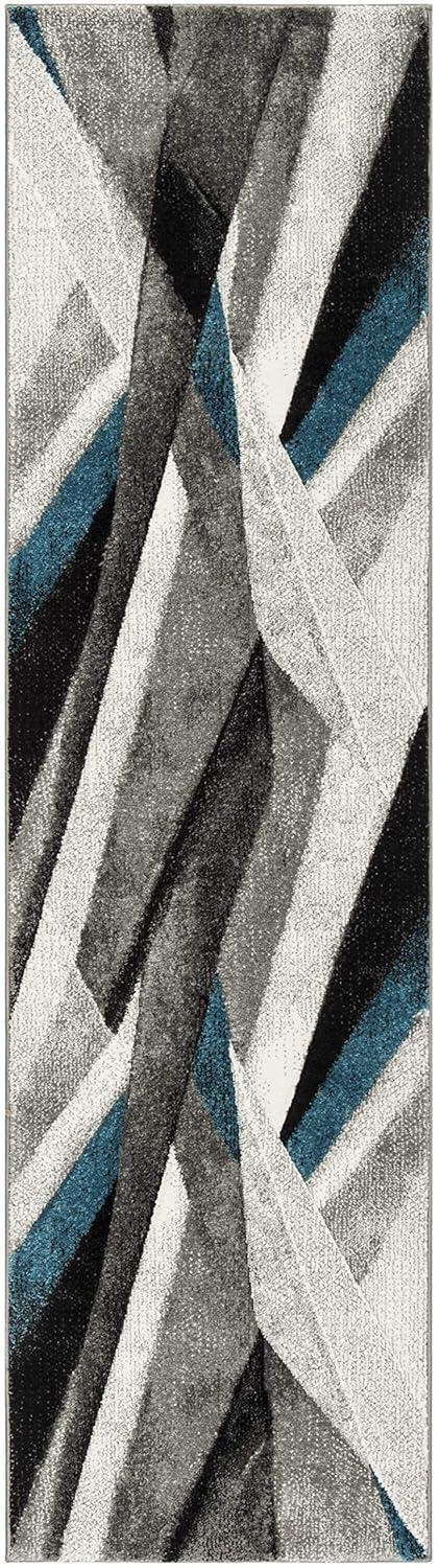Hollywood HLW710 Machine Made Runner Rug - 2'3"x14' - Grey/Teal - Safavieh
