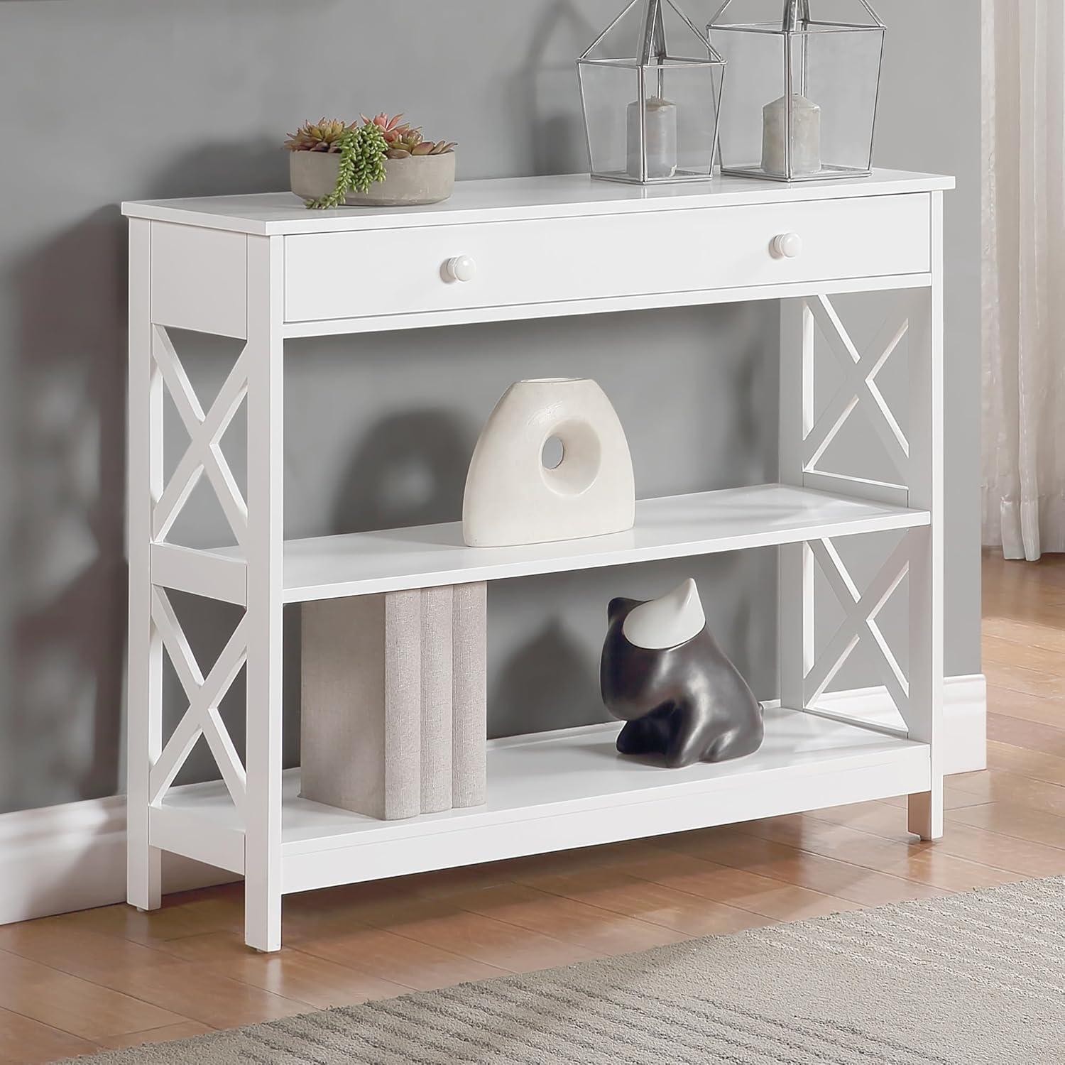 Convenience Concepts Oxford 1 Drawer Console Table with Shelves, White