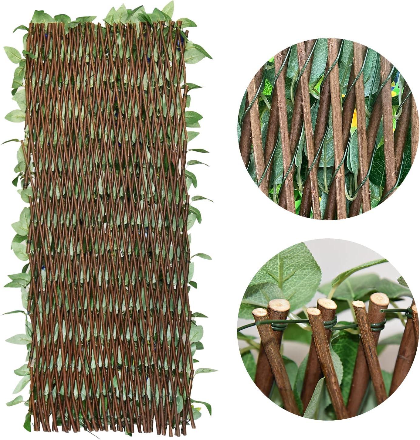 GLANT Expandable Fence Privacy Screen for Balcony Patio Outdoor,Decorative Faux Ivy Fencing Panel,Artificial Hedges (Single Sided Leaves) (1, White Rose)
