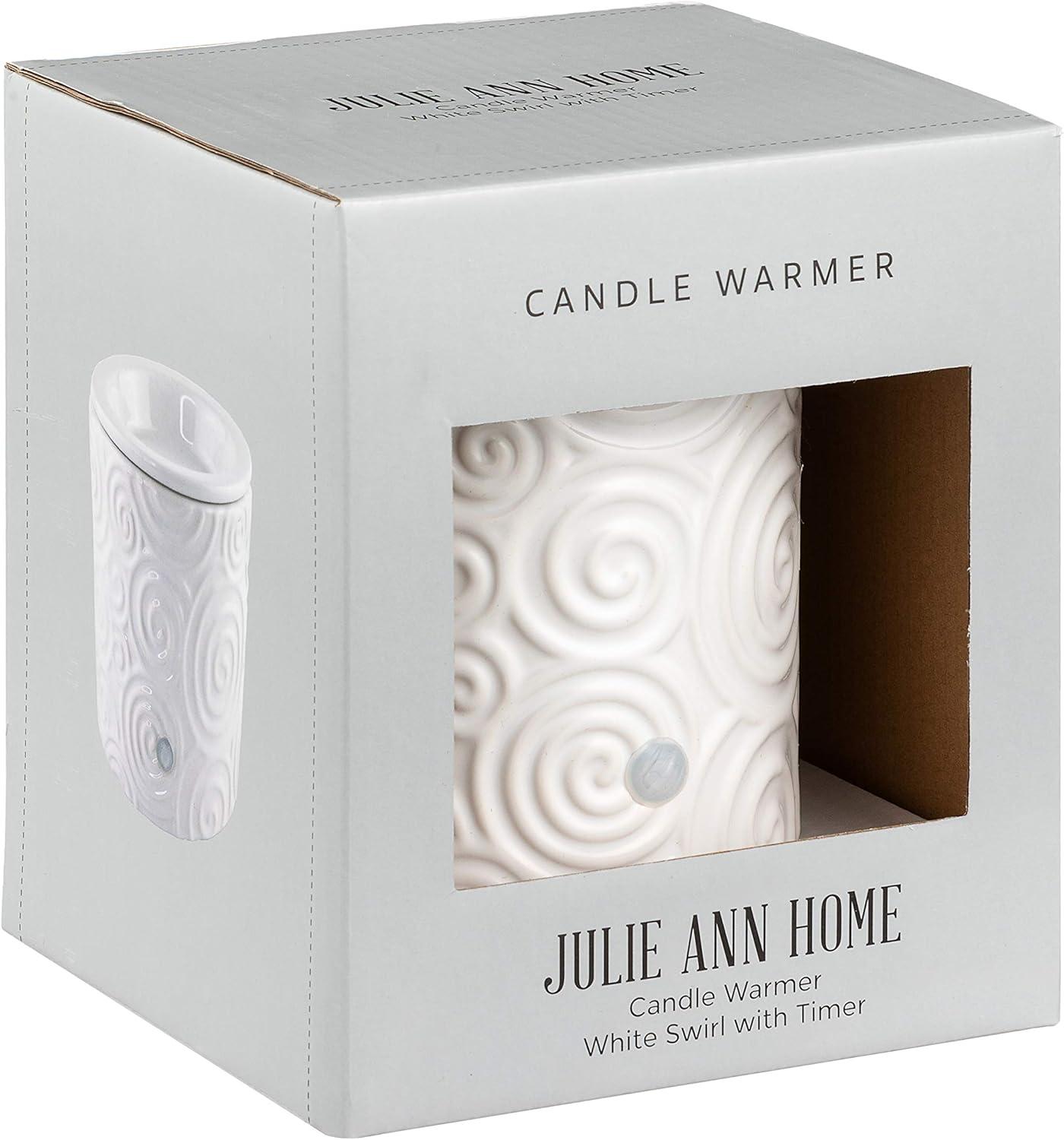 White Swirl Ceramic Candle Warmer Electric with Safety Timer | Automatic Plug in Fragrance Warmer for Scented Wax Melts, Cubes, Tarts | Air Freshener Set for Home Décor, Office, and Gifts