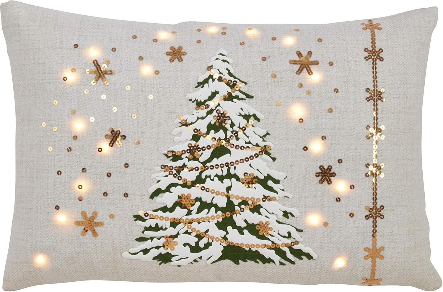 Ivory LED Lights Christmas Tree Down Filled Pillow