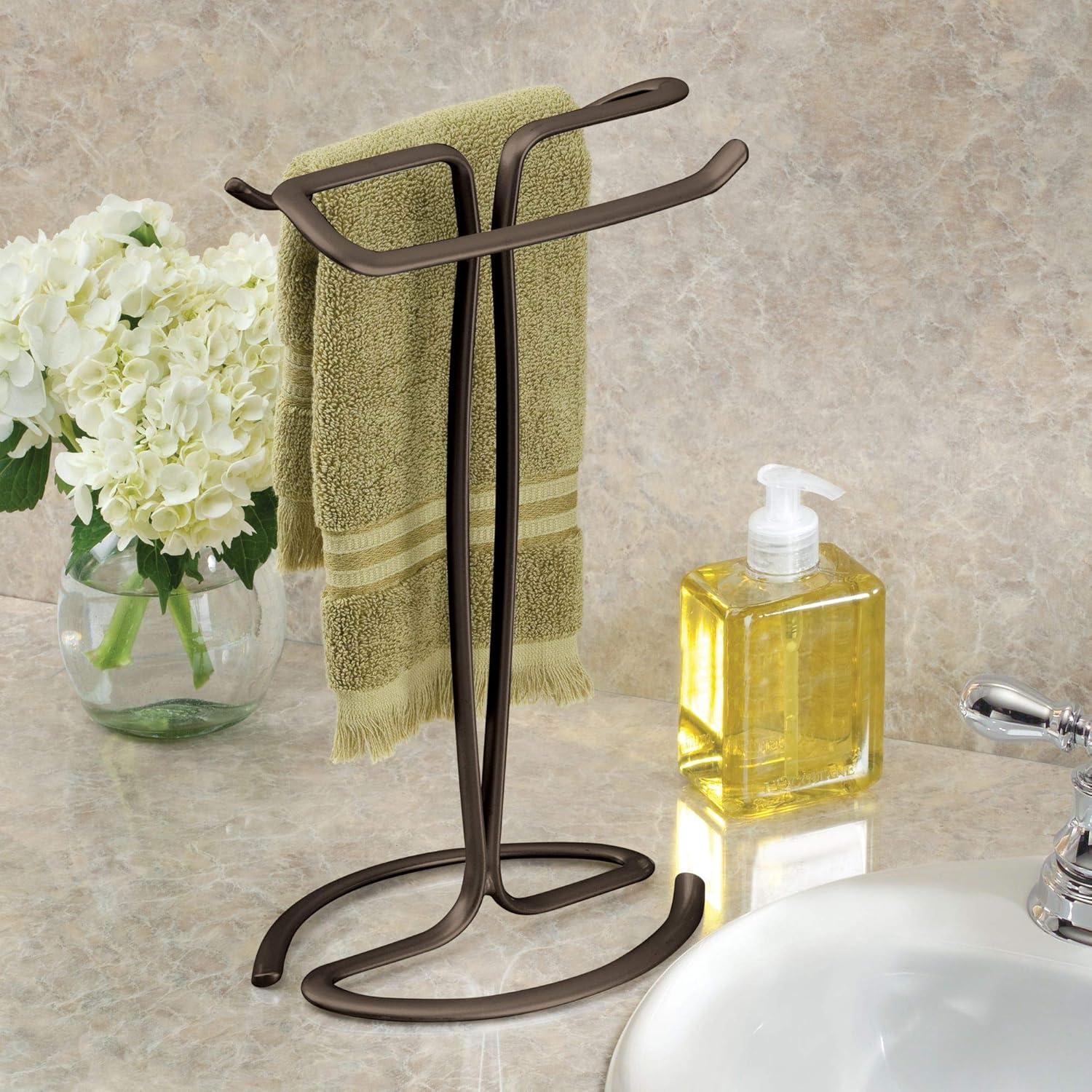 Axis Metal Hand Towel Holder Bronze - iDESIGN: Steel Bathroom Rack, 6.3" Height, Towel Stand for Vanity