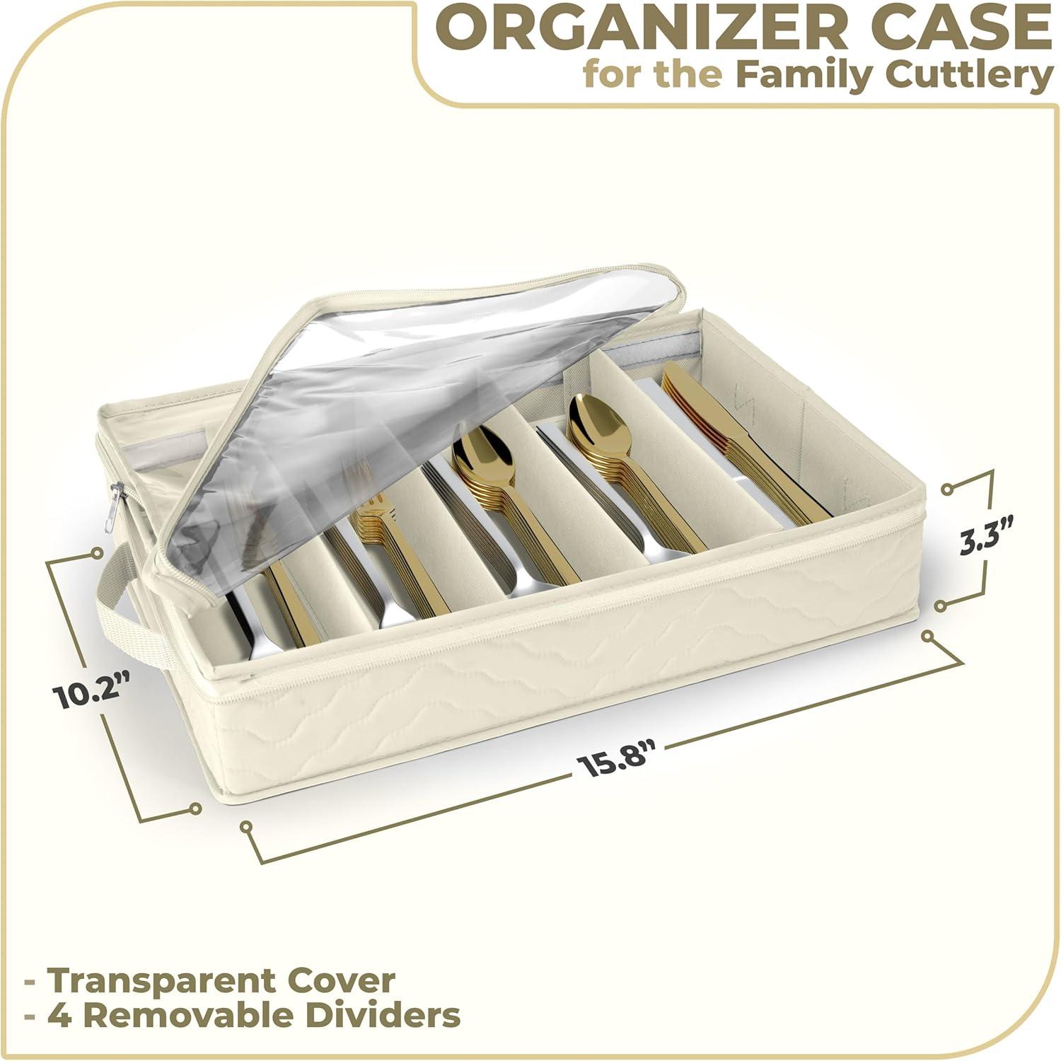 Sorbus Flatware & Utensil Storage - Gray Fabric Chest Box for Storage and Organizing Utensils, Silverware, Flatware, Cutlery - Silverware Organizer Container with Zipper Clear Lid & Adjustable Divider