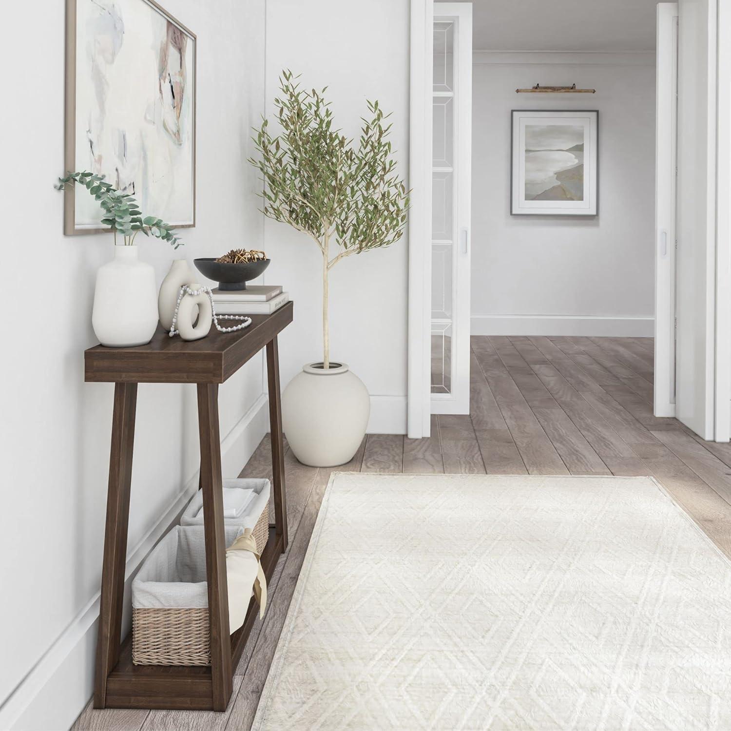 Plank+Beam 36” Solid Wood Console Table with Storage, Classic Farmhouse Style Sofa Table with Shelf, Narrow Entryway Table for Hallway, Walnut