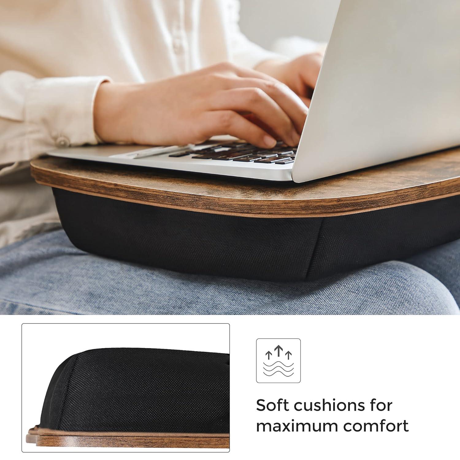 Portable Lap Desk,  Rustic Brown, Bed Tray with Handle & Cushion, Laptop Table for Comfort.