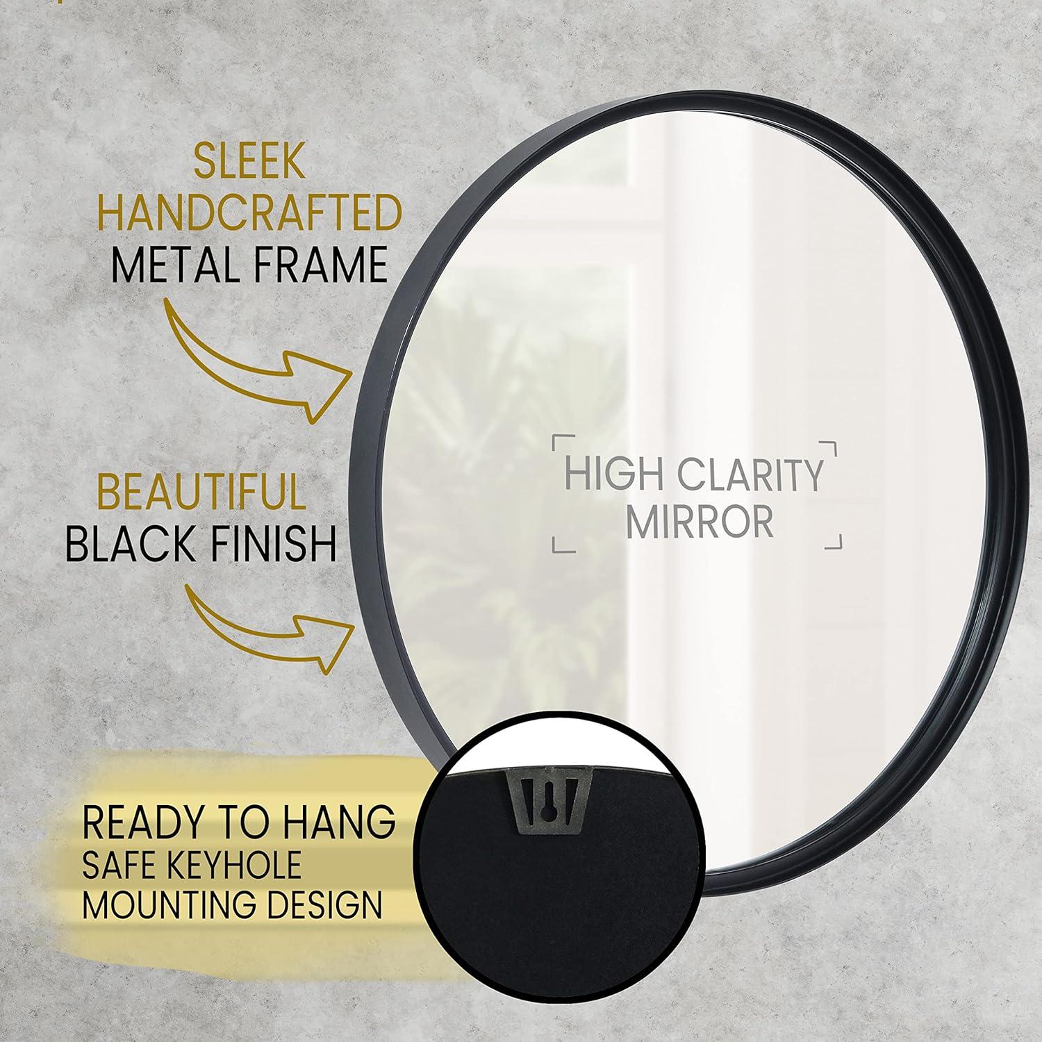 HBCY Creations Black Round Wall Mirror - 30 Inch Large Round Mirror, Rustic Accent Mirror for Bathroom, Entry, Dining Room, & Living Room - Metal Mirror for Wall