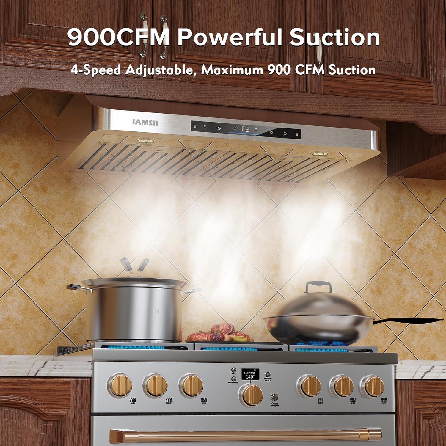 36 in. 900 CFM Ducted Under Cabinet Range Hood in Stainless Steel with Remote Control and LED Lights