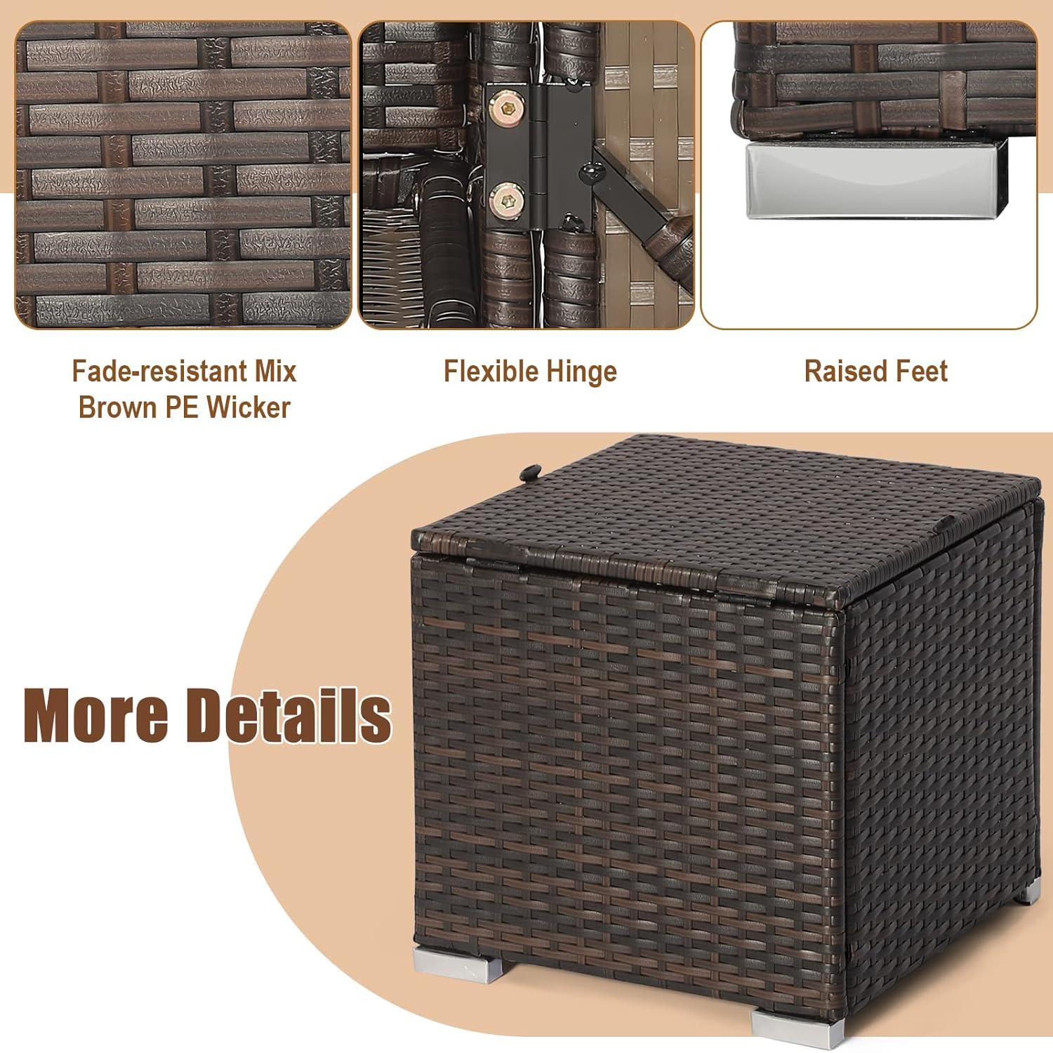 Gray Rattan Outdoor Storage Ottoman Set with Cushions