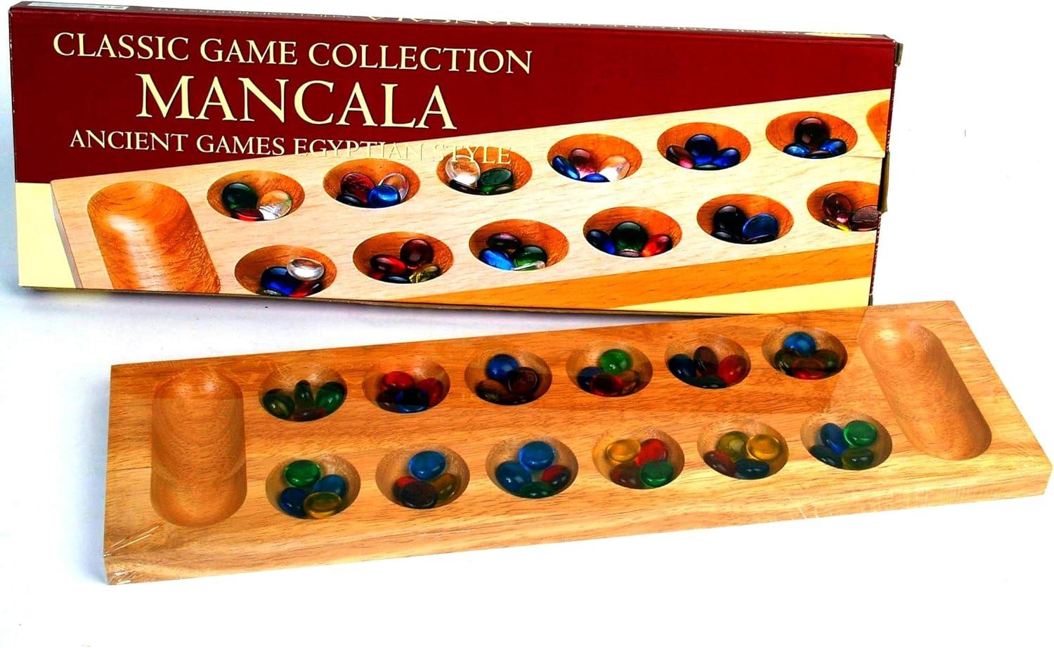 Deluxe Wood Mancala with Colorful Glass Beads