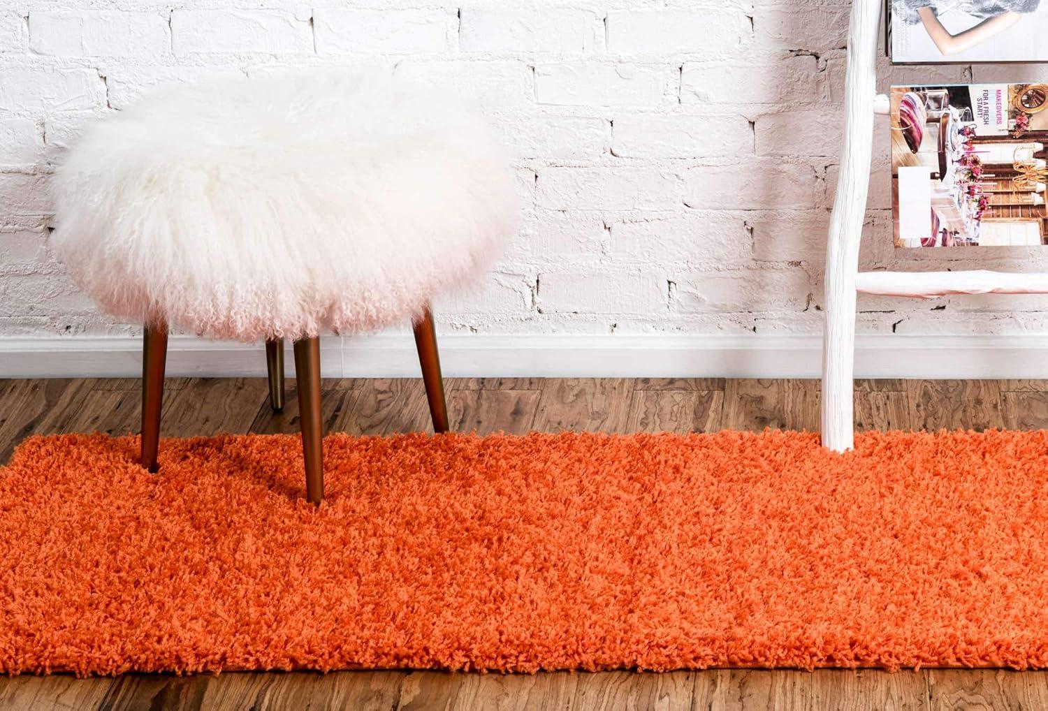 Unique Loom Solid Shag 2 x 6 (ft) Loomed Polypropylene Tiger Orange Rectangular Indoor Solid Runner rug