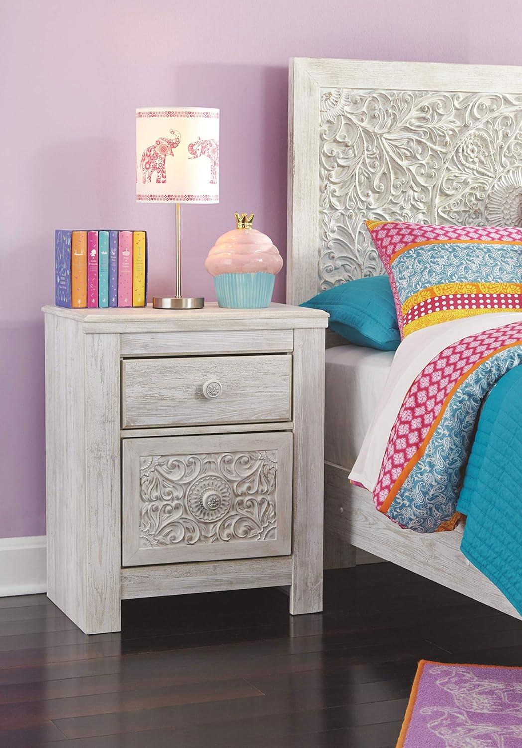 Paxberry Two Drawer Nightstand White Wash - Signature Design by Ashley: Traditional Style, USB Port, Storage Function