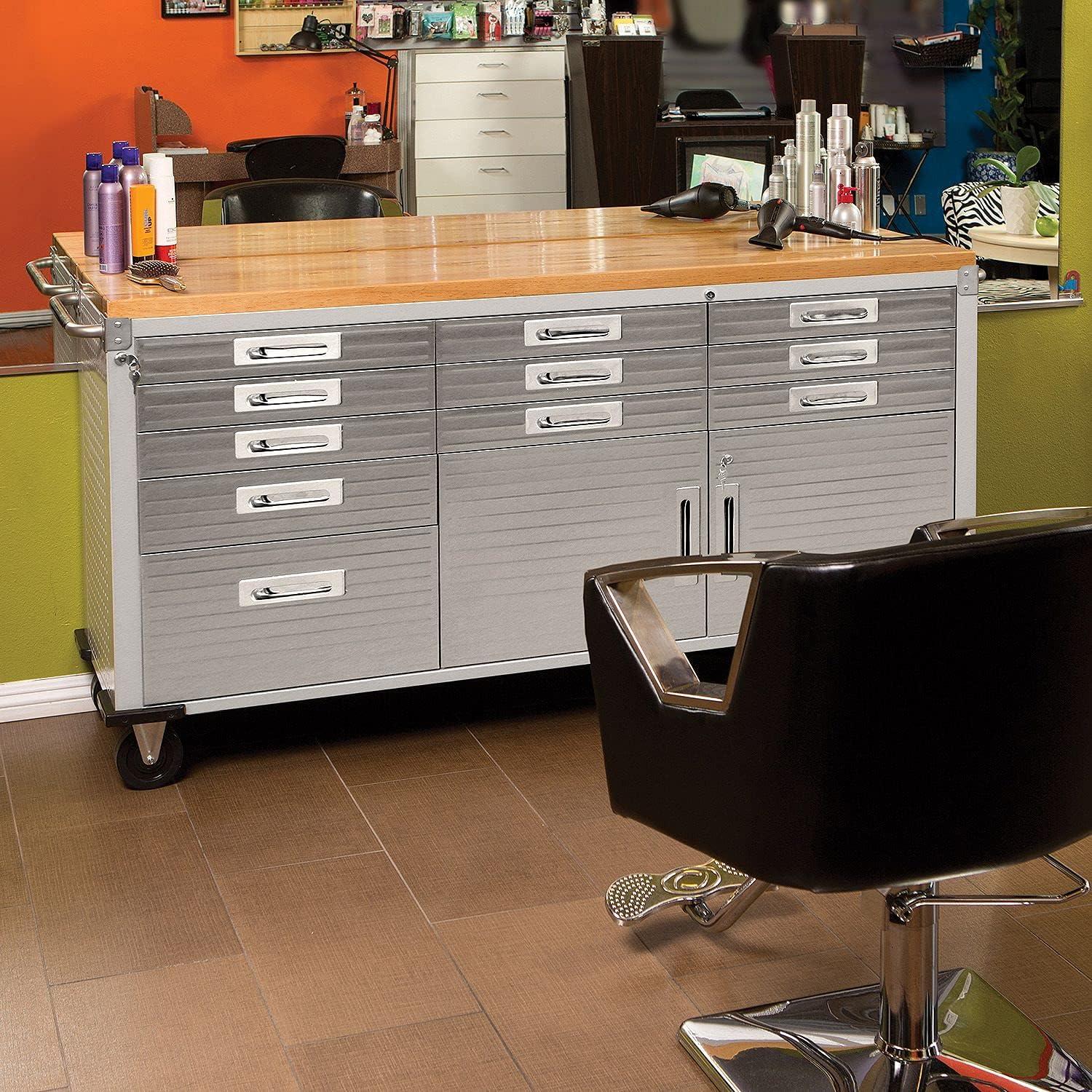 Granite Gray Heavy Duty Rolling Workbench with Wood Top