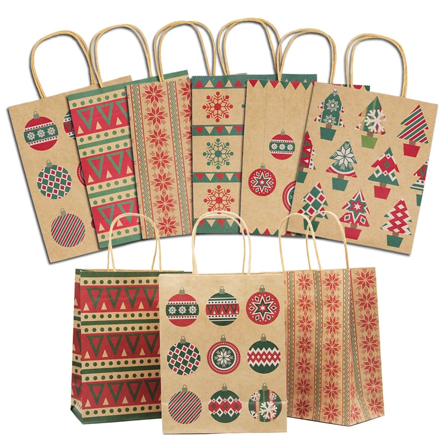 JOYFY 24pcs Christmas Gift Bags Assorted Kraft Gift Bags for Kids' Xmas Gifts Bags