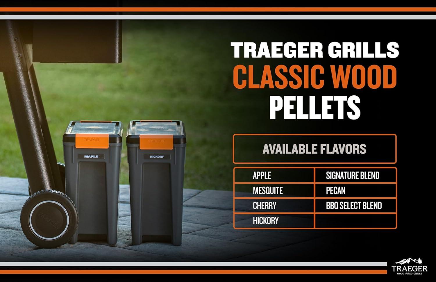Traeger Grills BAC637 Stay Dry Pellet Storage Bin with Locking Lid, 22lb Capacity Wood Pellet Container with Flavor Stickers, Stackable Design, Airtight Storage for Grill Pellets