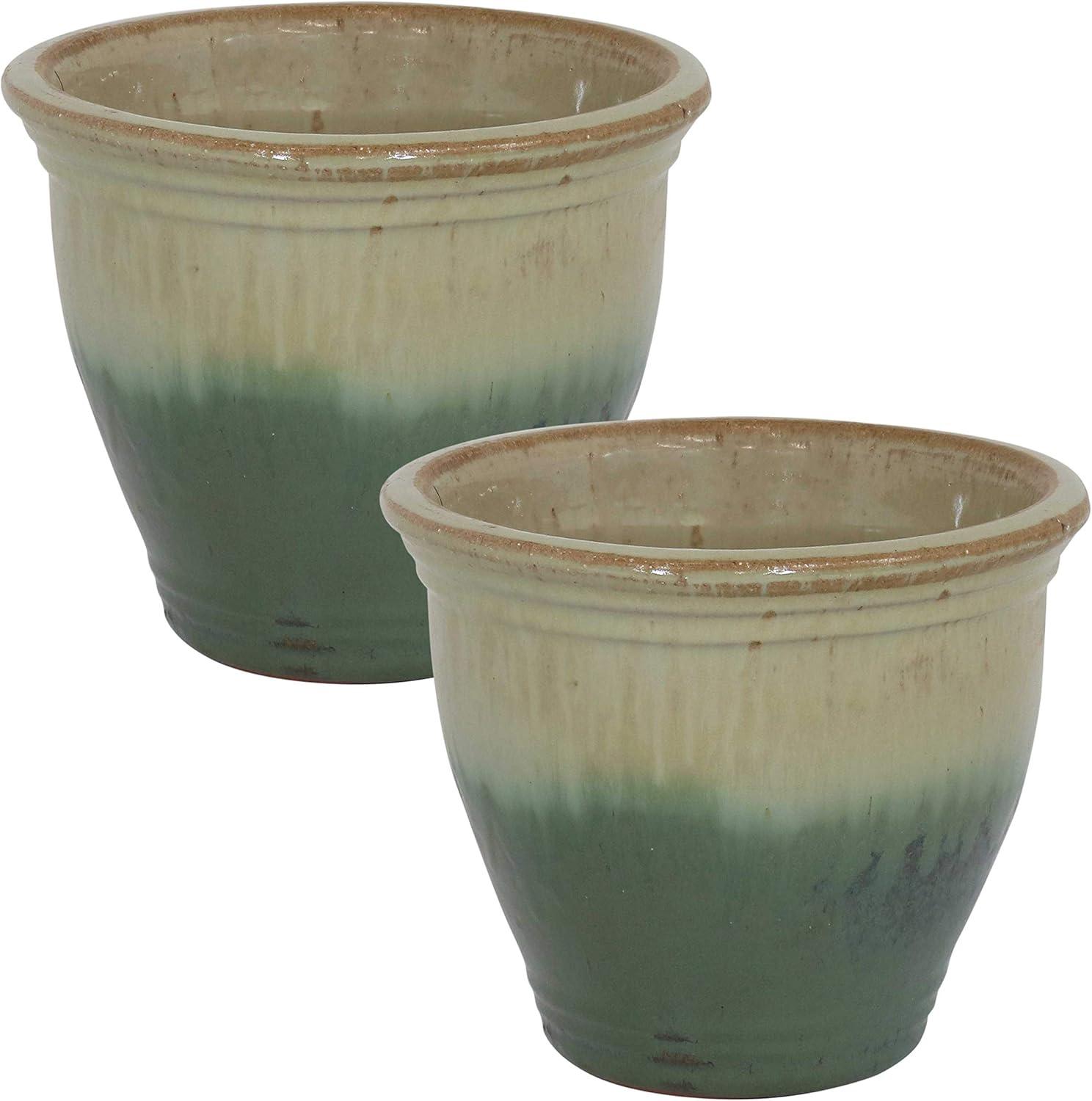 Sunnydaze Studio Outdoor/Indoor High-Fired Glazed UV- and Frost-Resistant Ceramic Planters with Drainage Holes