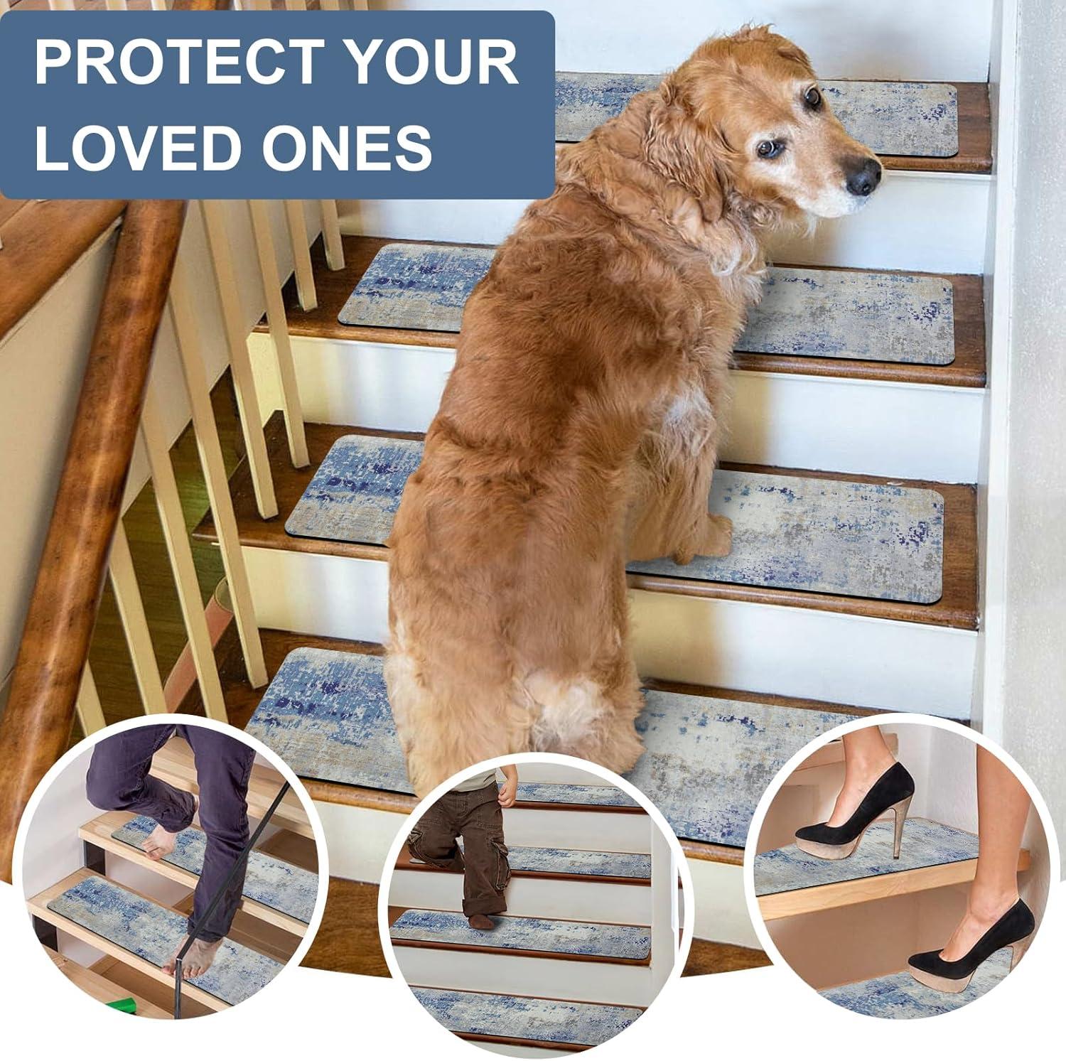 Green Stair Treads Non Slip 15PCS 8"x30" Stair Treads for Wooden Steps