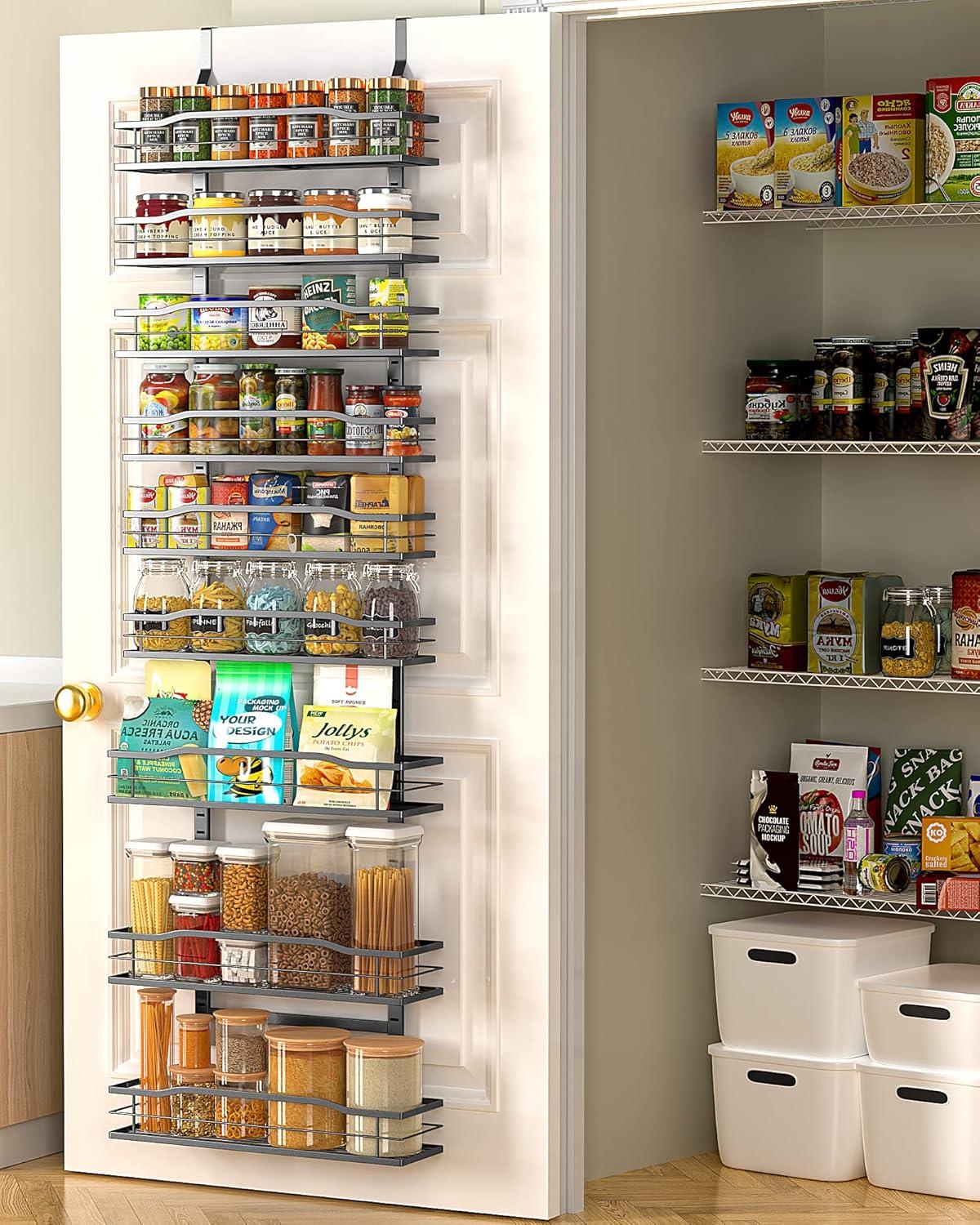 Rebrilliant 9-Tier Over The Door Pantry Organizer, Black Hanging Basket Wall Spice Rack Seasoning Shelves