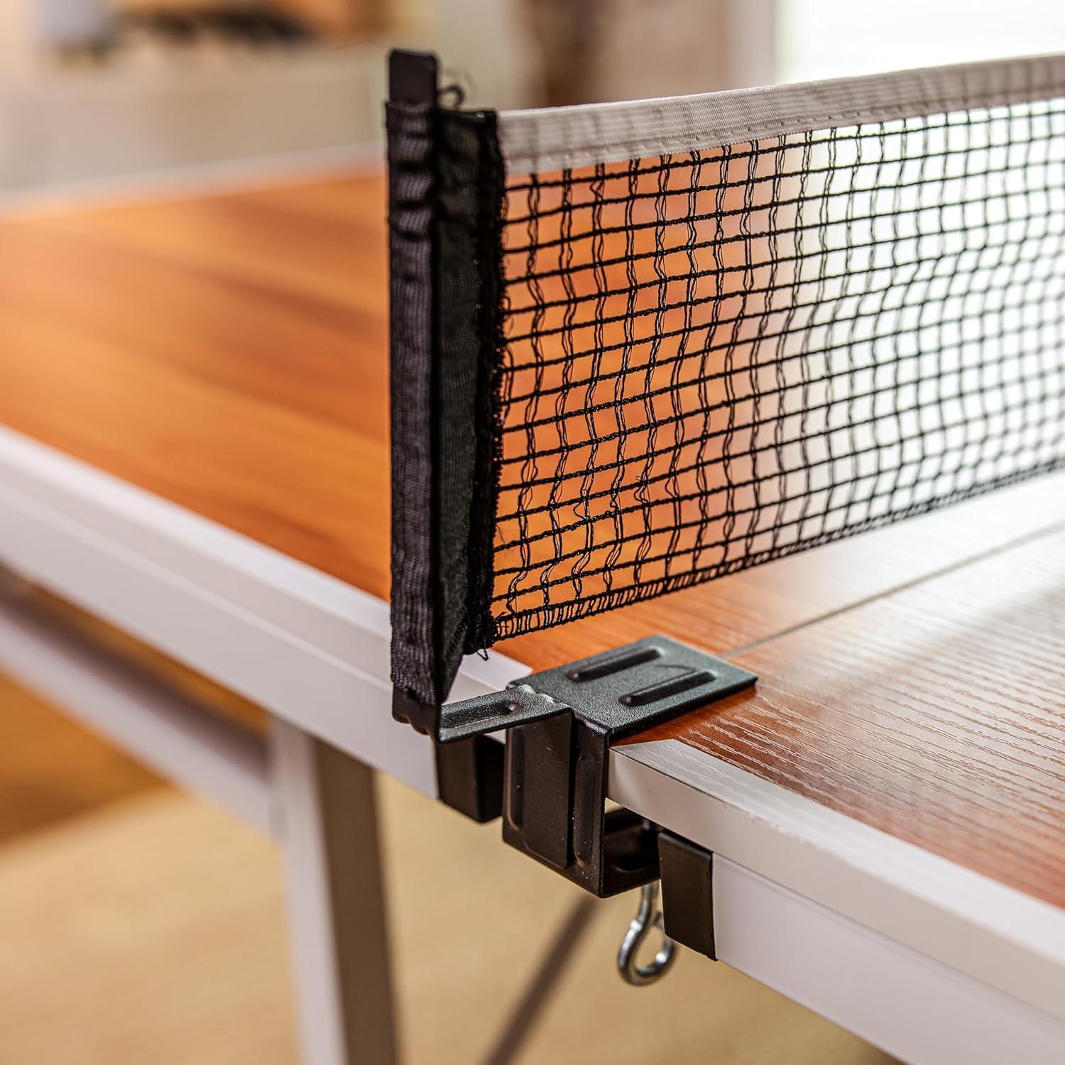 Compact Woodgrain Indoor Ping Pong Table with Folding Design and Net