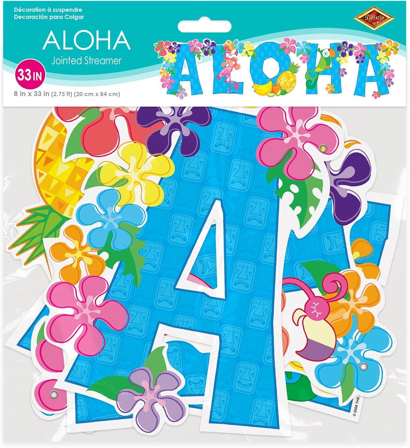 Colorful Hawaiian Aloha Streamer with Hibiscus Flowers