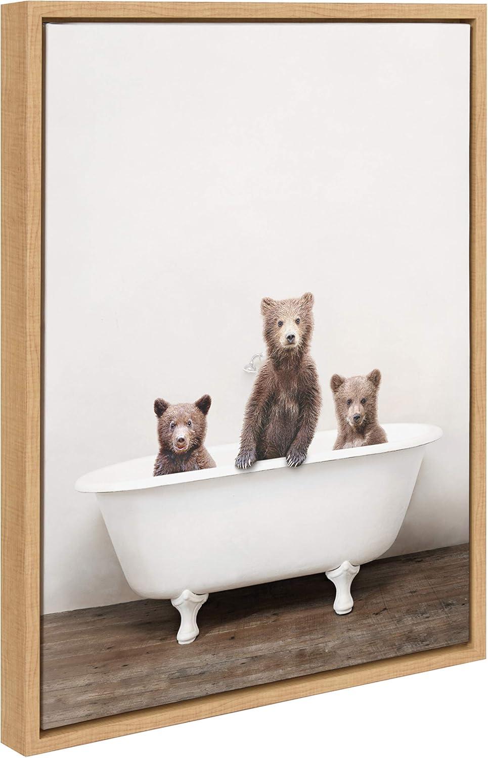 18" x 24" Sylvie Three Little Bears in Tub Framed Canvas by Amy Peterson - Kate & Laurel All Things Decor