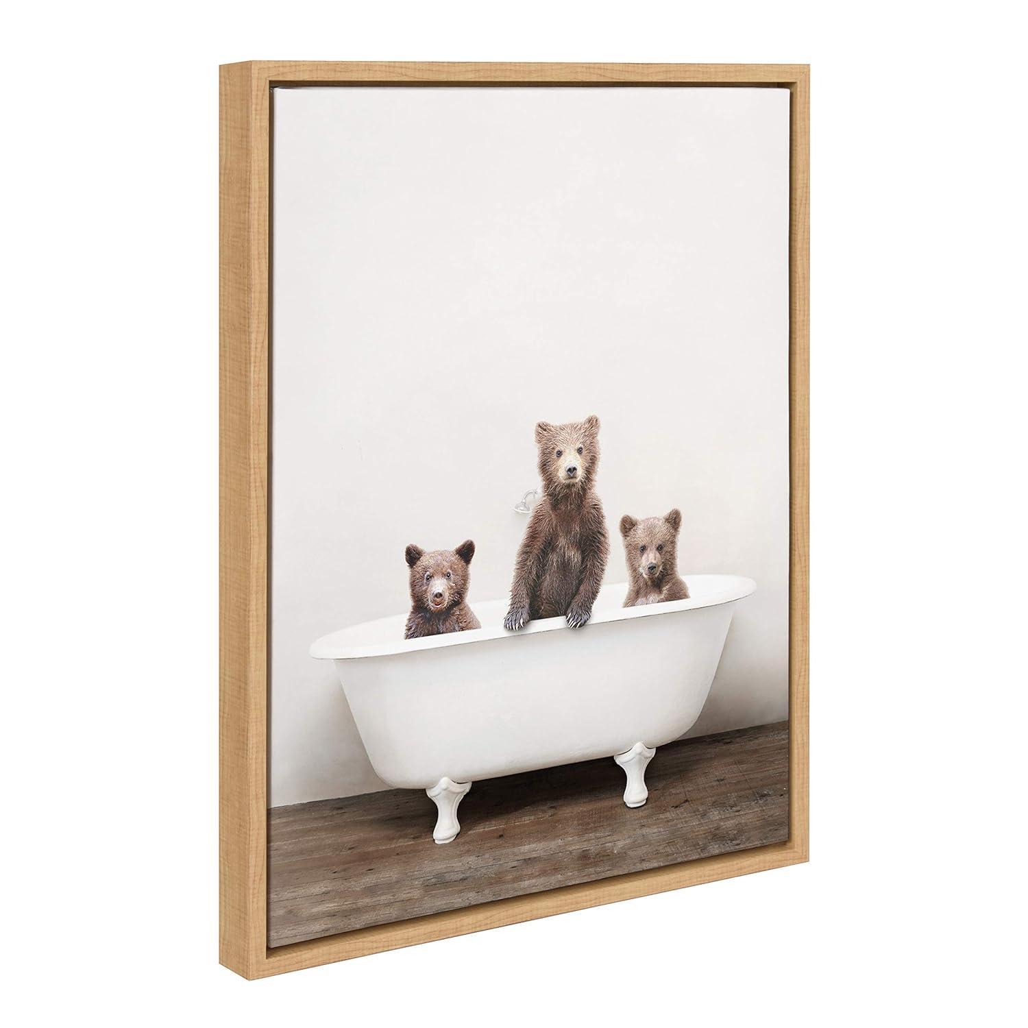 18" x 24" Sylvie Three Little Bears in Vintage Bathtub Framed Canvas by Amy Peterson Natural: Wall Display