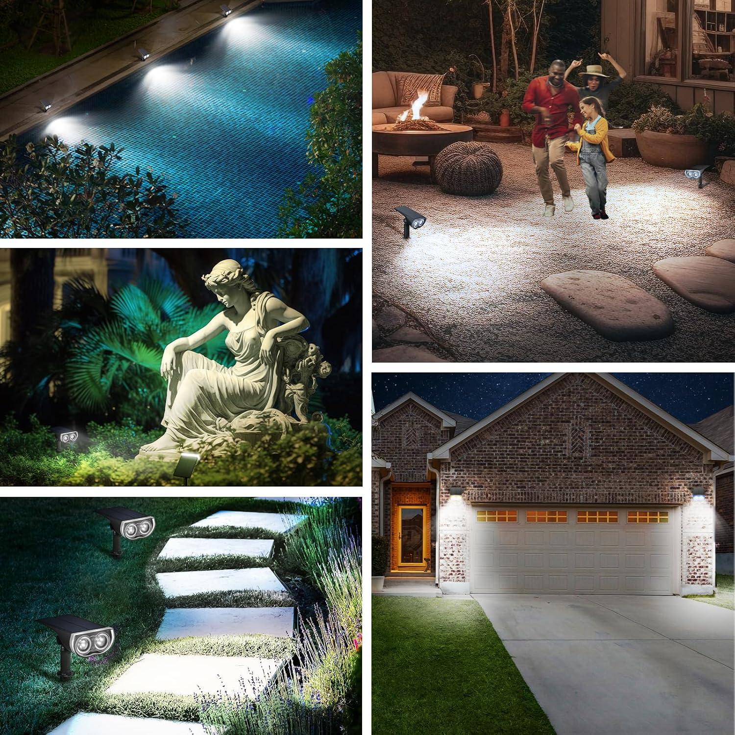 Linkind Solar Lights Outdoor StarRayS, Bright Solar Spot Lights Outdoor, IP67 Waterproof Spotlights for Garden Yard Landscape Walkway Patio Tree (Daylight, 6 Pack)