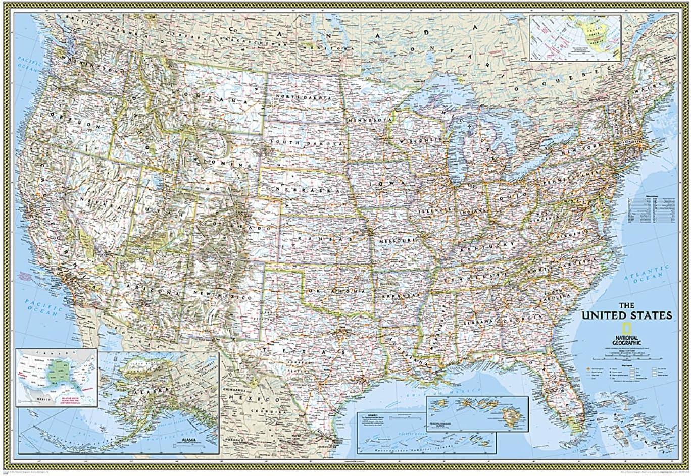 Enlarged Laminated United States Wall Map with Insets