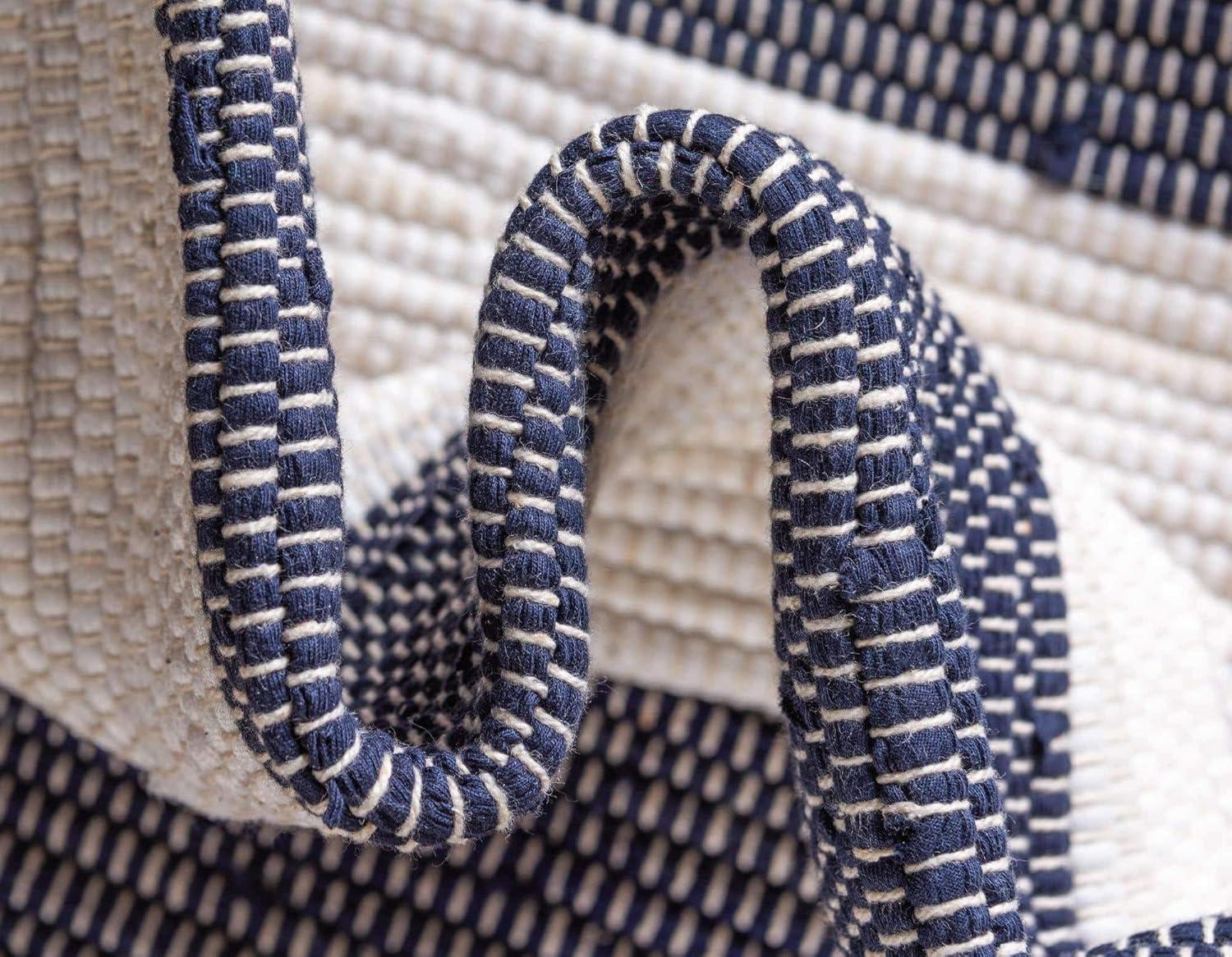 Unique Loom Chindi Rag Collection Area Rug - Striped (8'  x 10' Rectangle Navy Blue/Ivory)