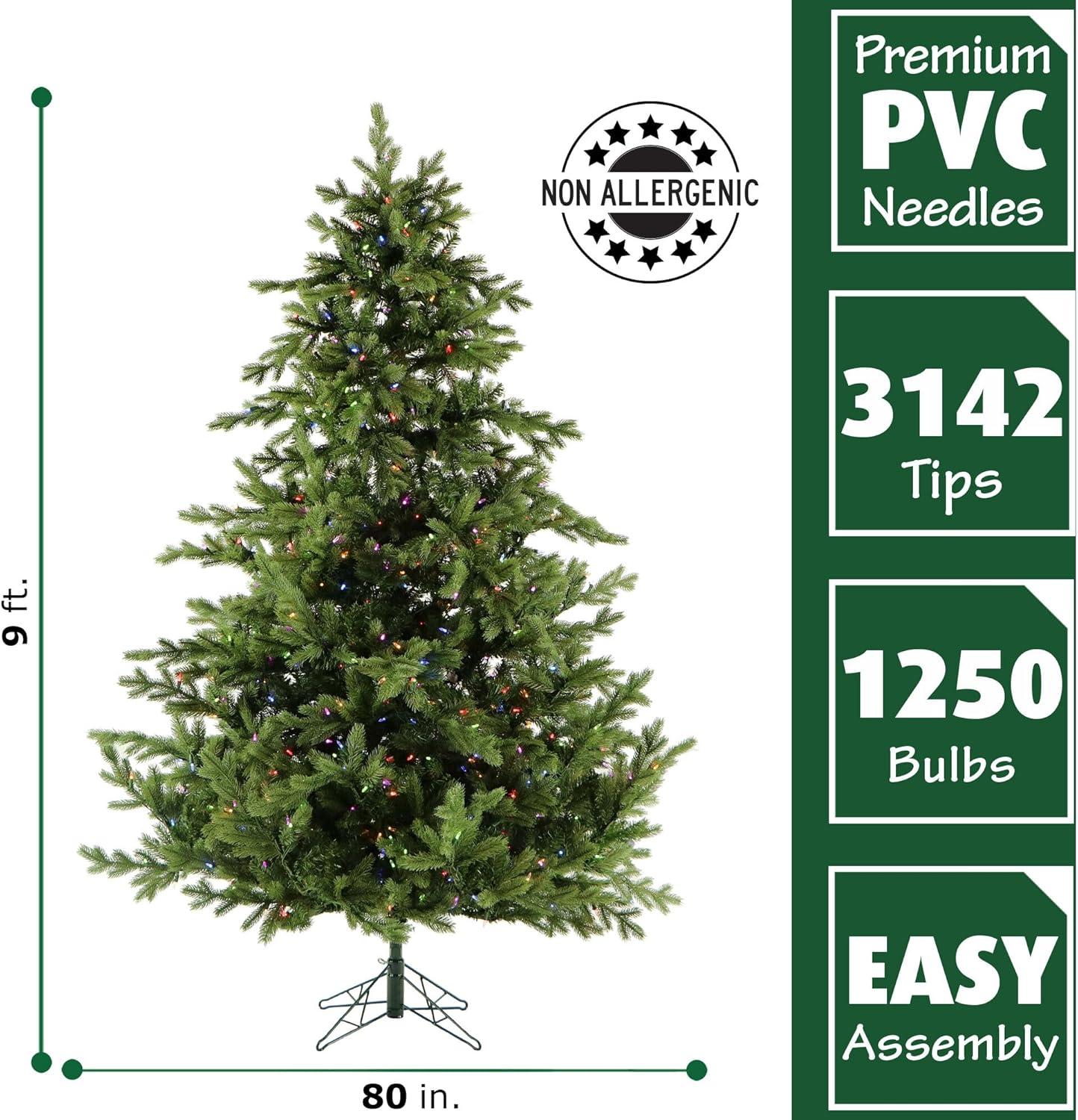 9-Ft Woodside Pine Artificial Christmas Tree with Multicolor LED Lights