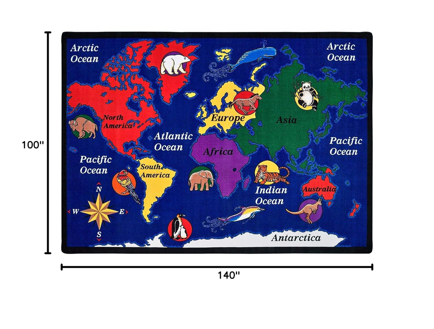 Carpets for Kids World Explorer Geography Map Premium Tufted Blue Area Rug