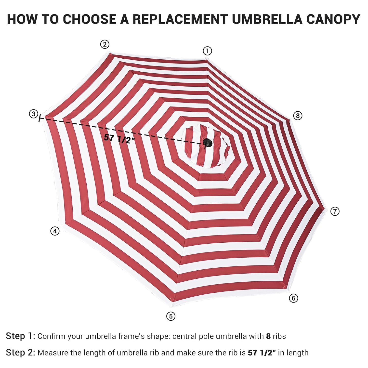 Red and White Striped 10' Polyester Patio Umbrella Canopy
