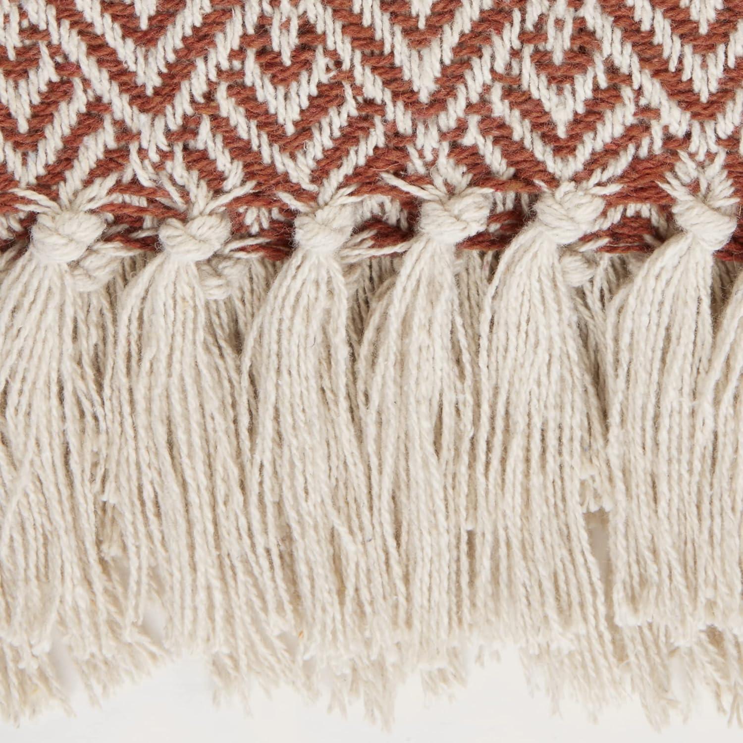 Cinnamon Diamond Woven Cotton Throw 50x60 with Fringe