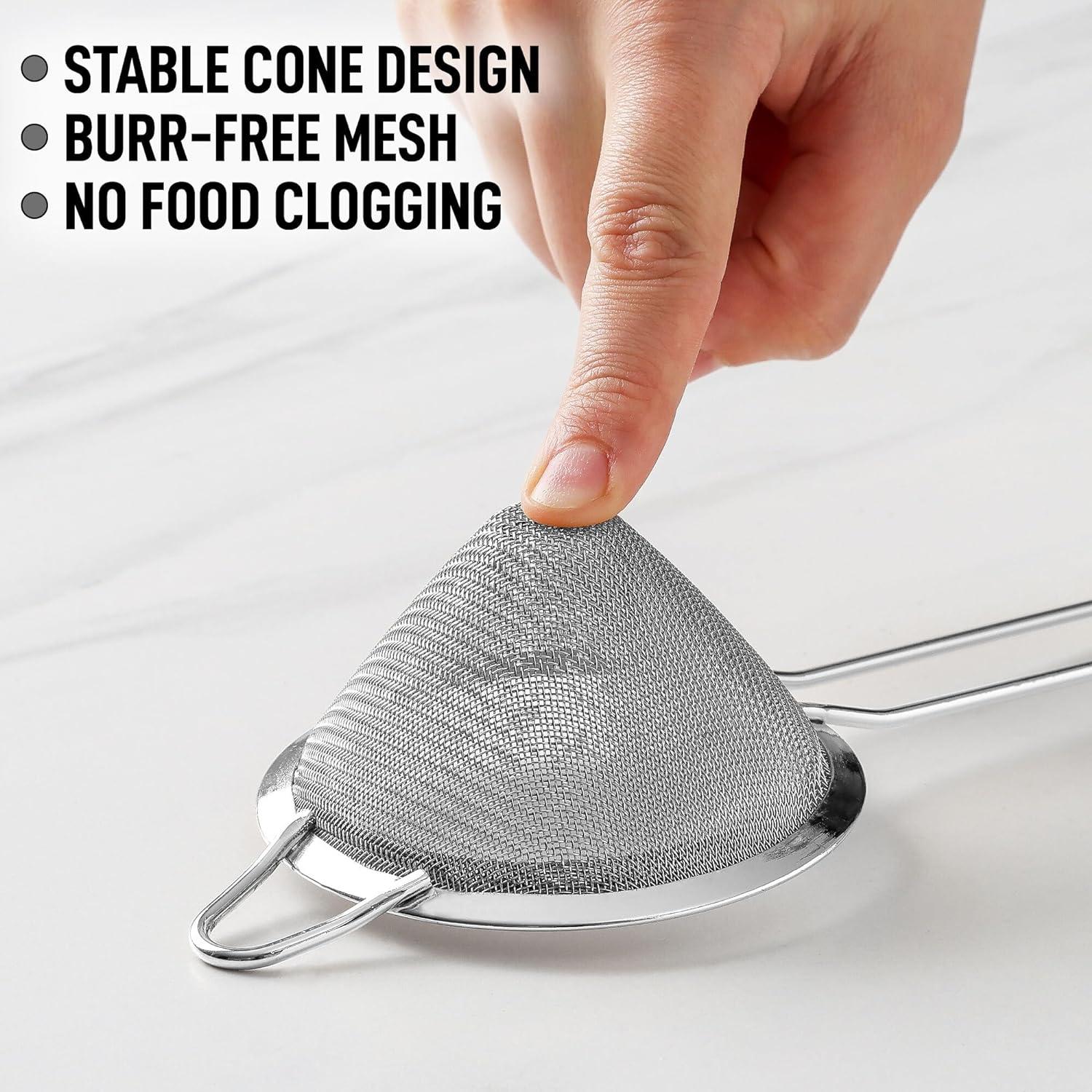 Zulay Kitchen Cocktail Strainer - Cone Shaped Stainless Steel Fine Mesh Strainer - Silver