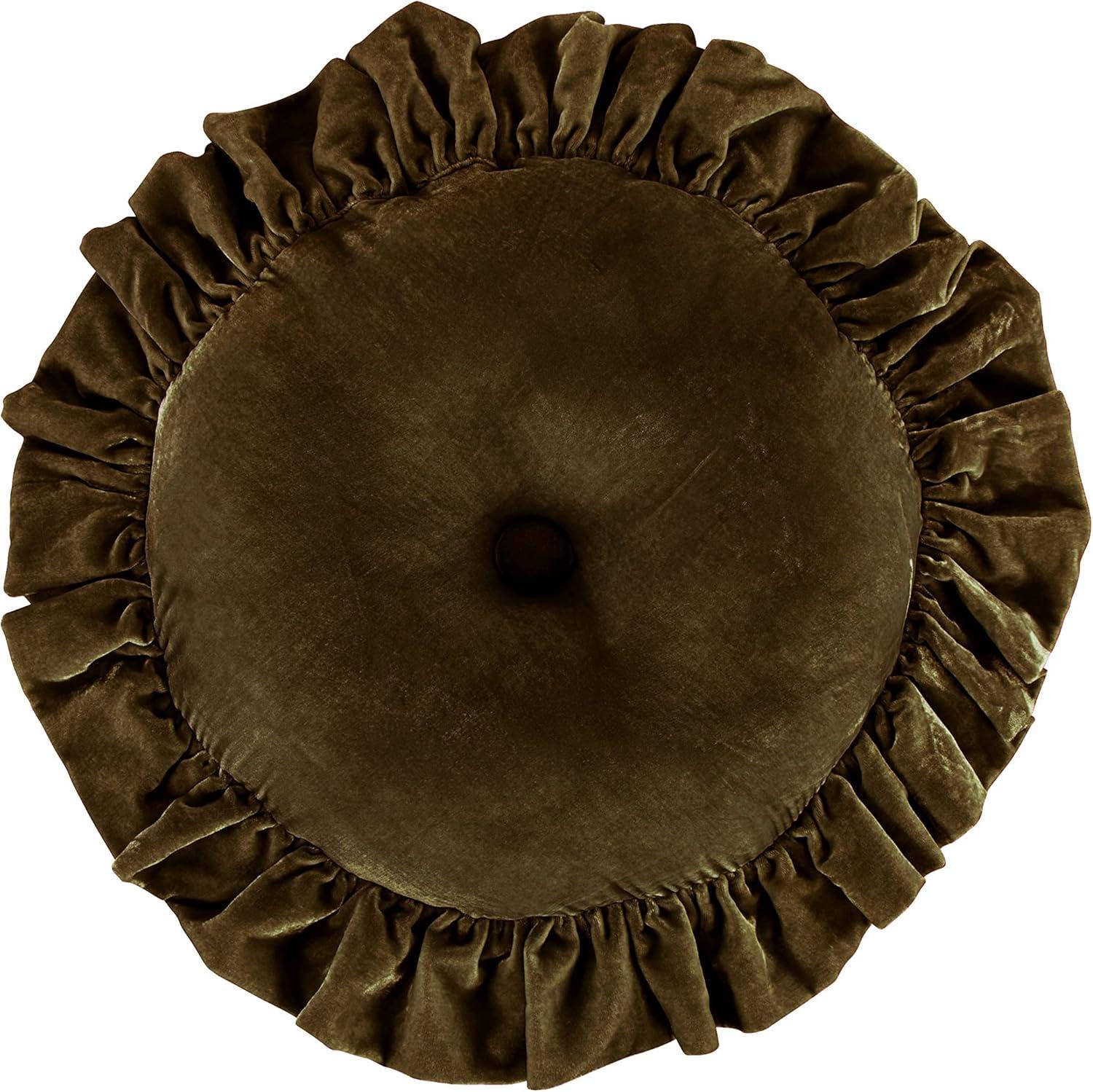 HiEnd Accents Stella Faux Silk Velvet Ruffled Romantic Western 18 inch Round Decorative Pillow