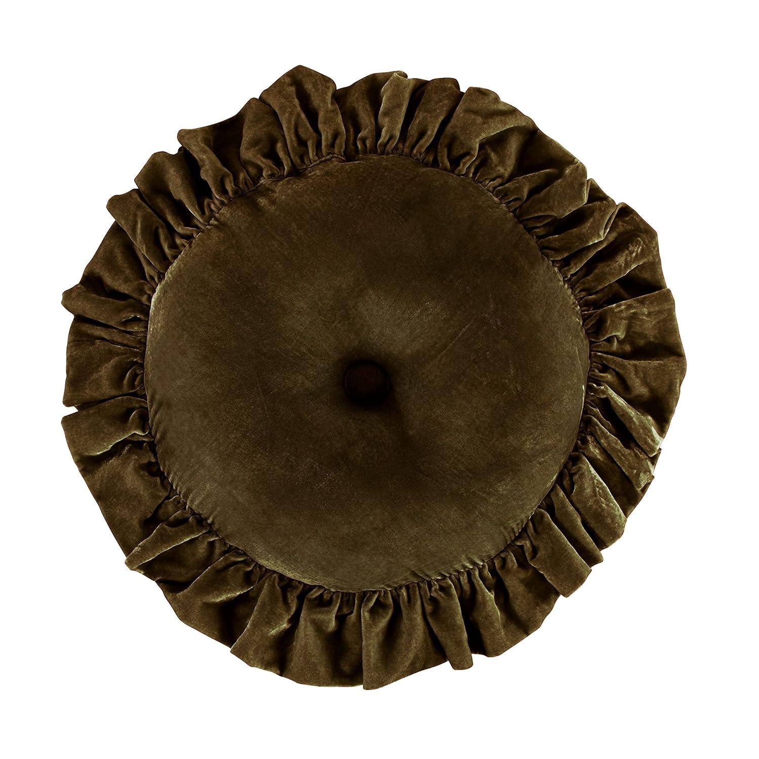 HiEnd Accents Stella Faux Silk Velvet Ruffled Romantic Western 18 inch Round Decorative Pillow