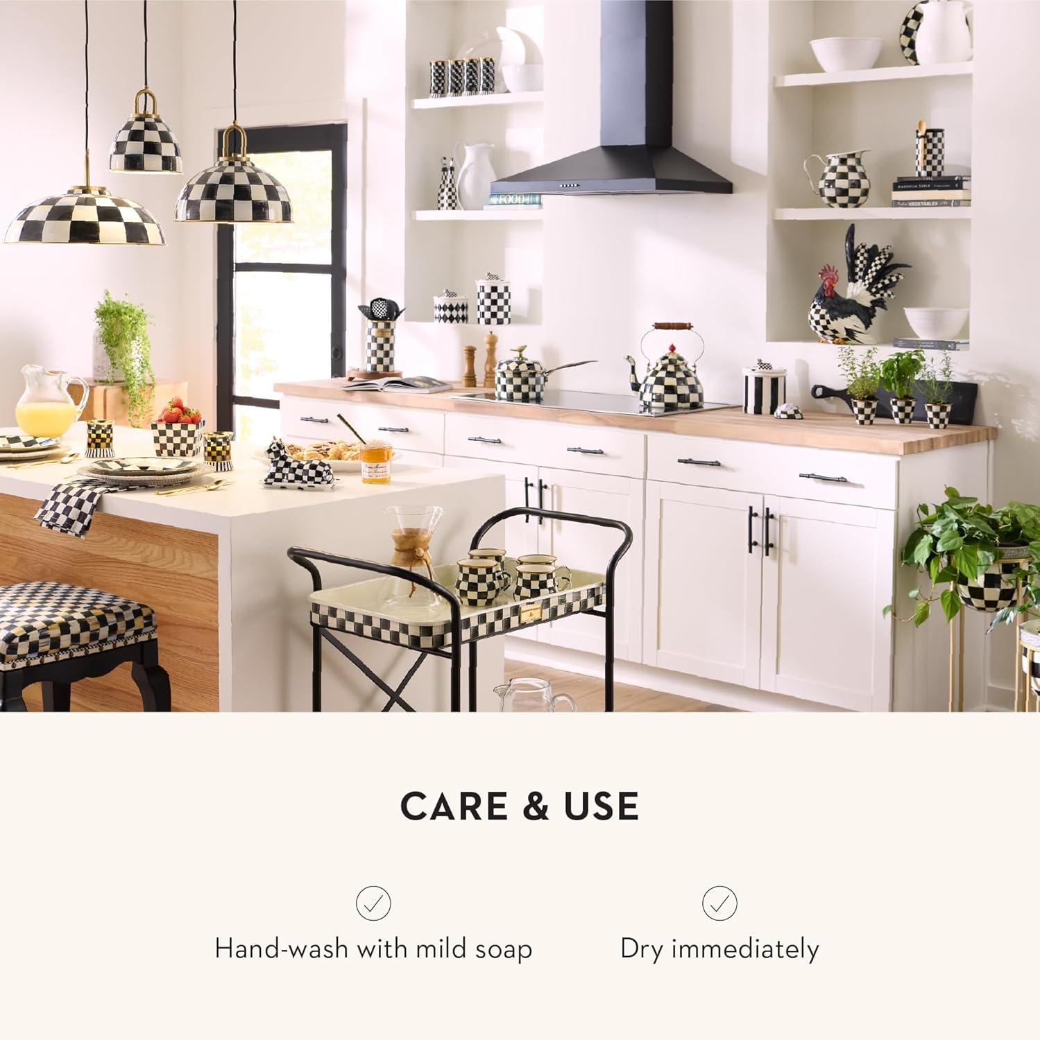 Black and White Ceramic Checkered Canister Set with Wooden Spoons