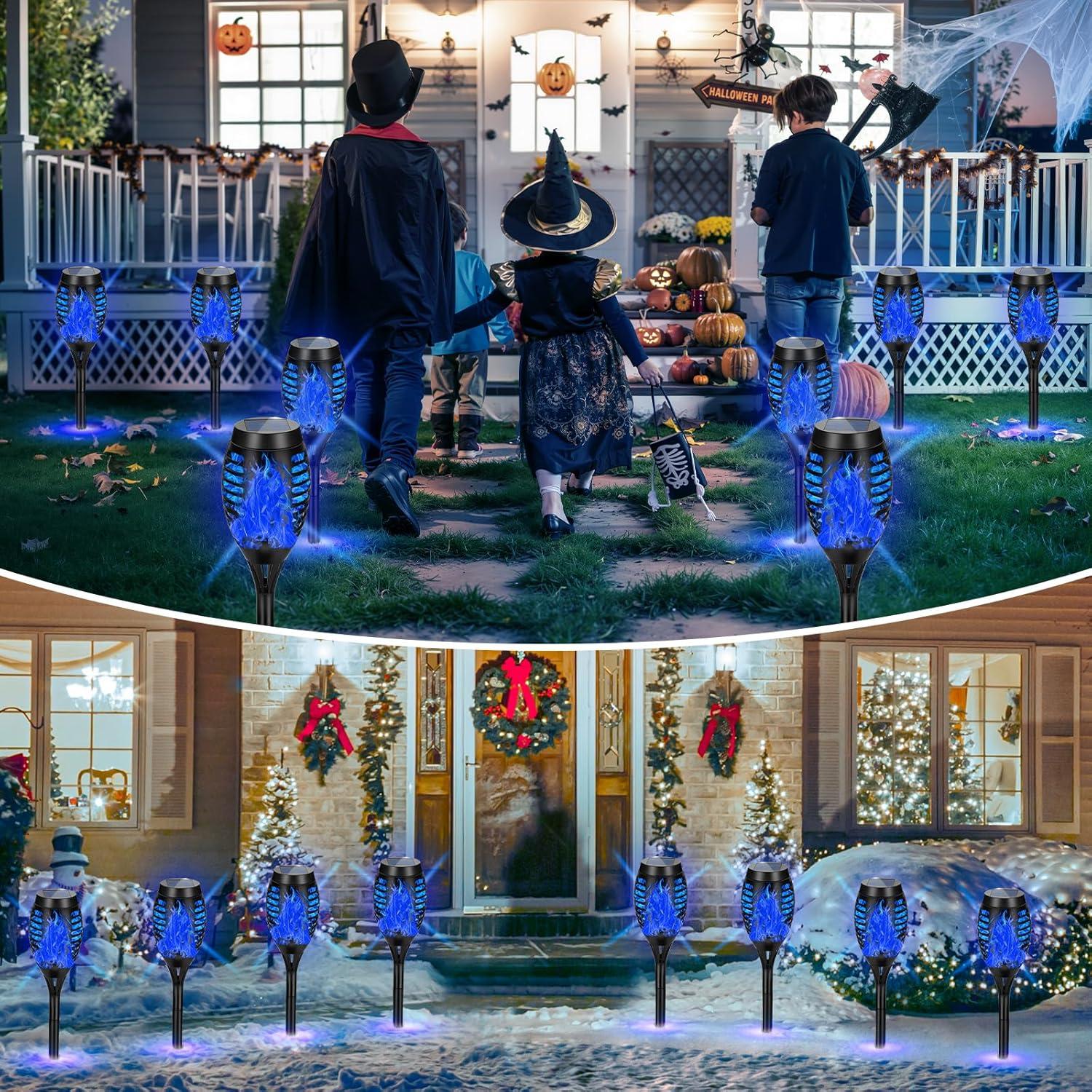 Black Solar LED Tiki Torches with Flickering Flame, 4-Pack